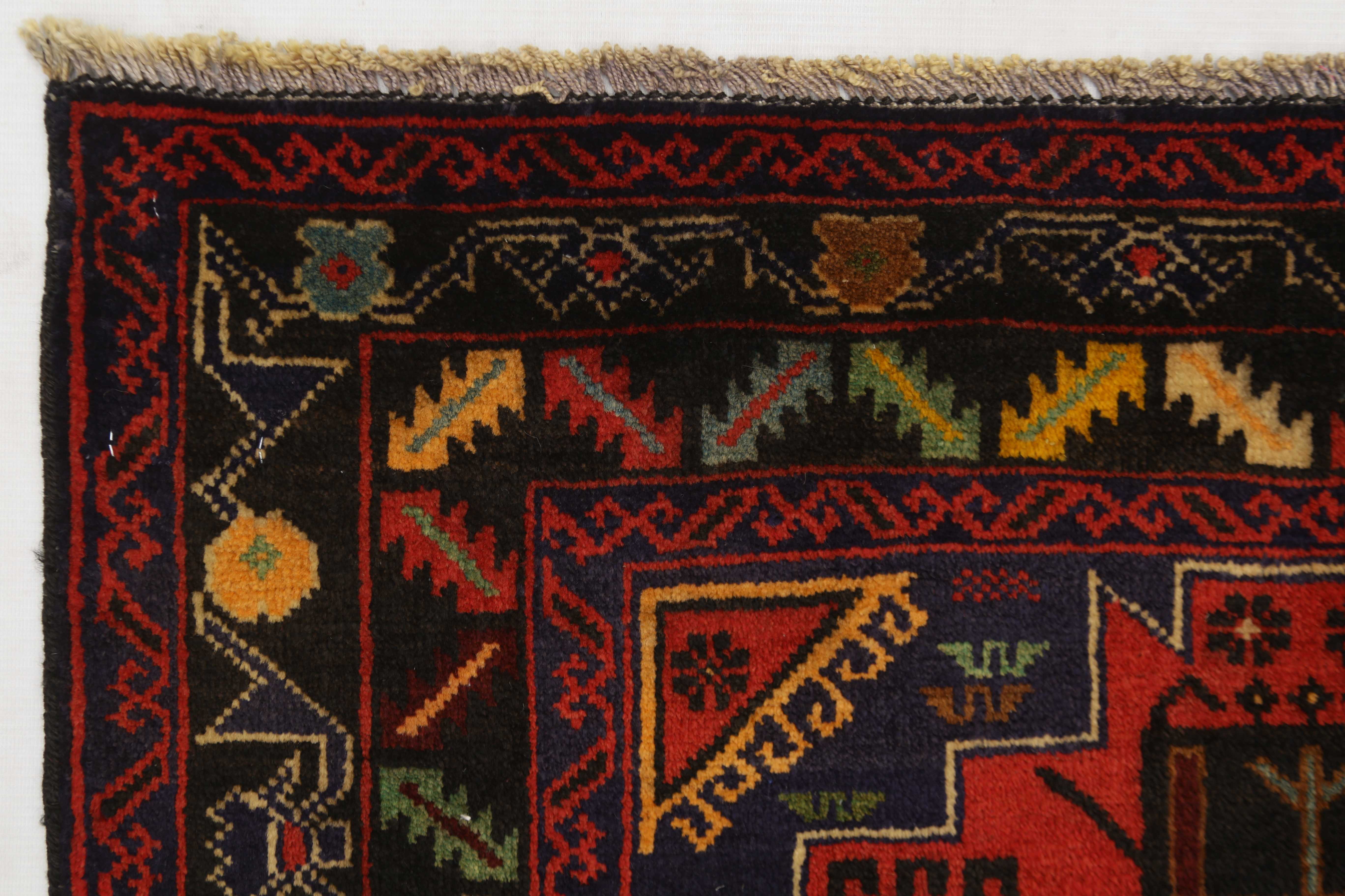 3' X 5'  Red Handmade Adraskan Baluchi Afghan Rug Rectangular