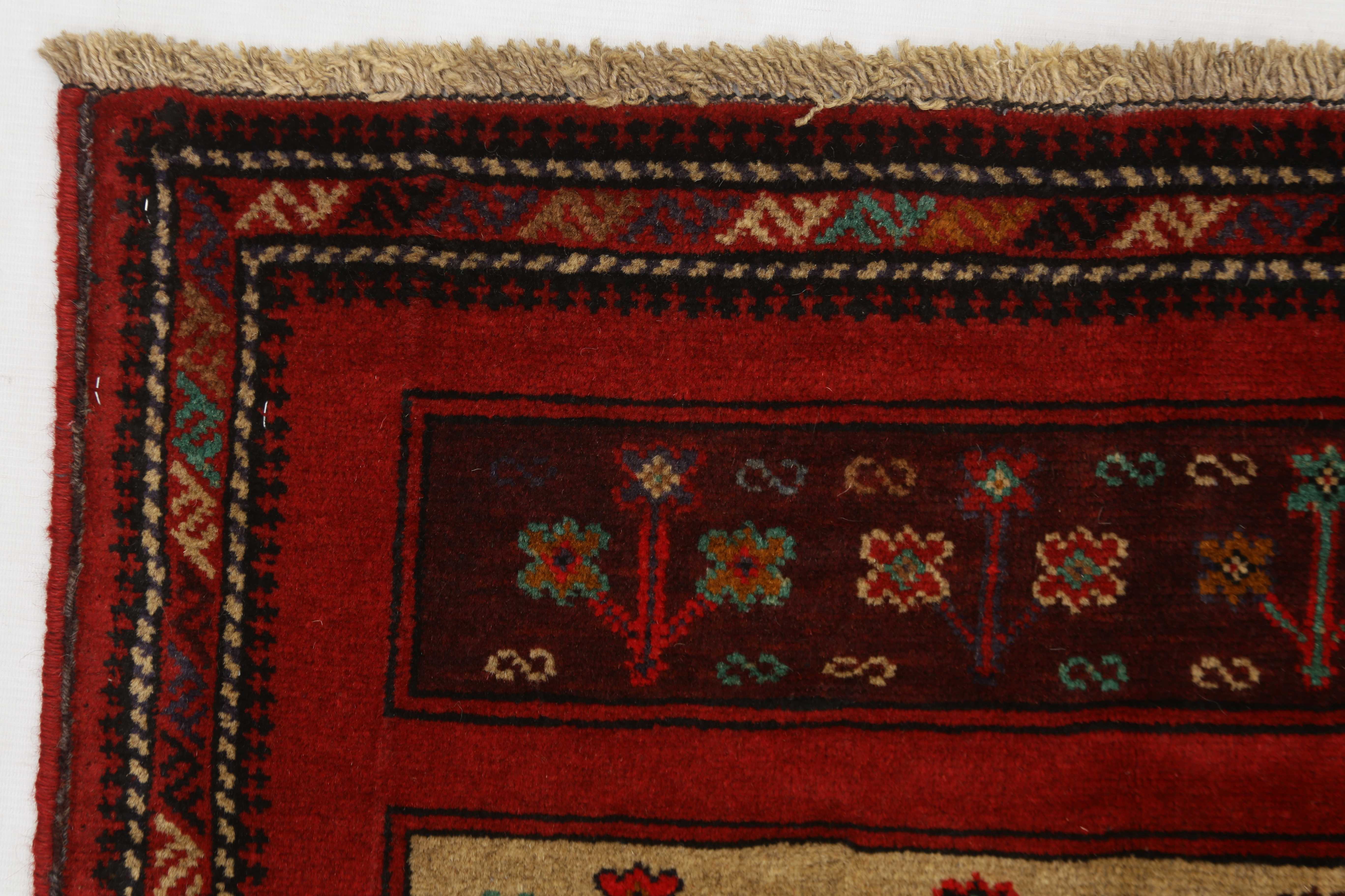3' X 4'  Red Handmade Adraskan Baluchi Afghan Rug Rectangular