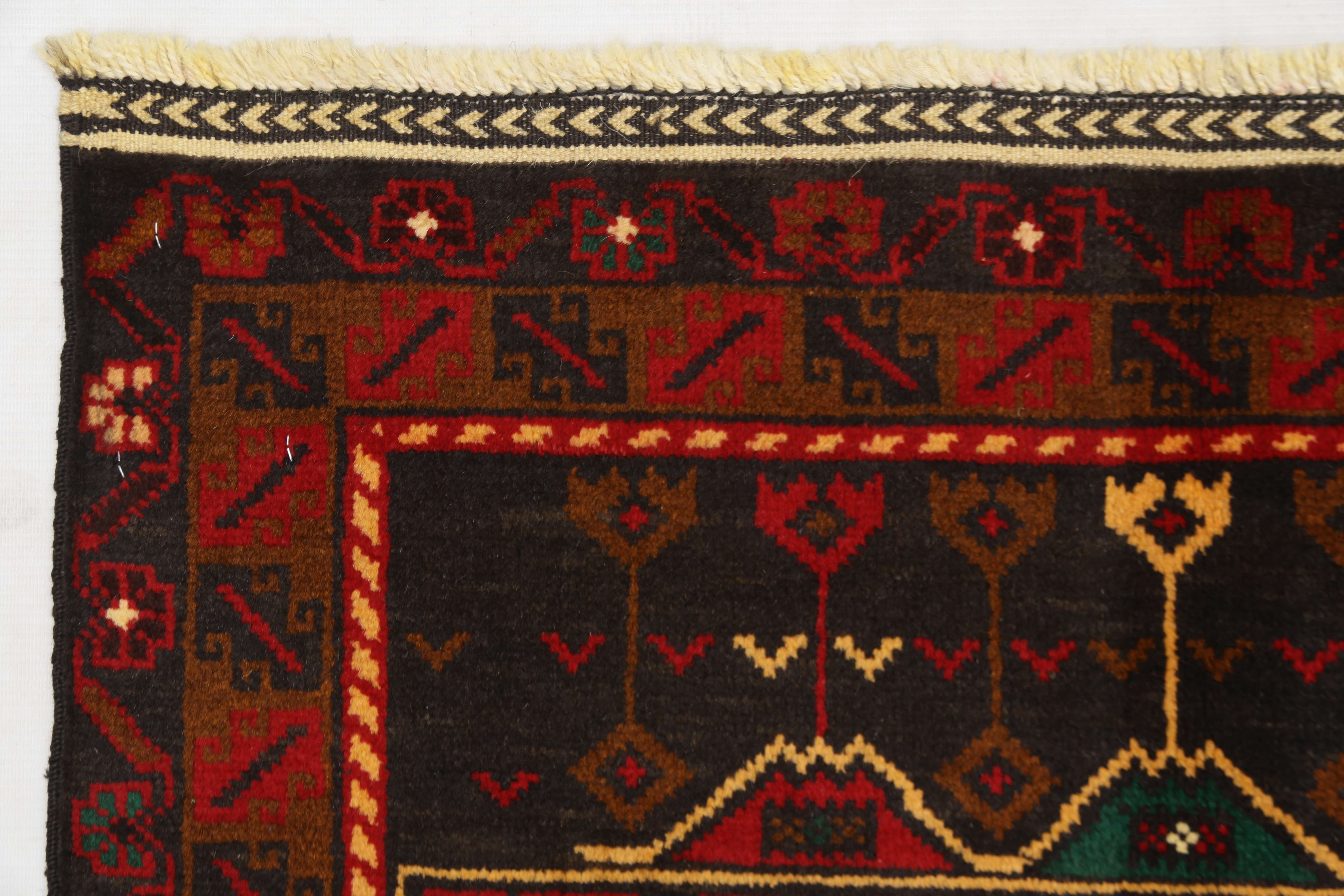 3' x 5'  Black Handmade Adraskan Baluchi Afghan Rug Rectangular