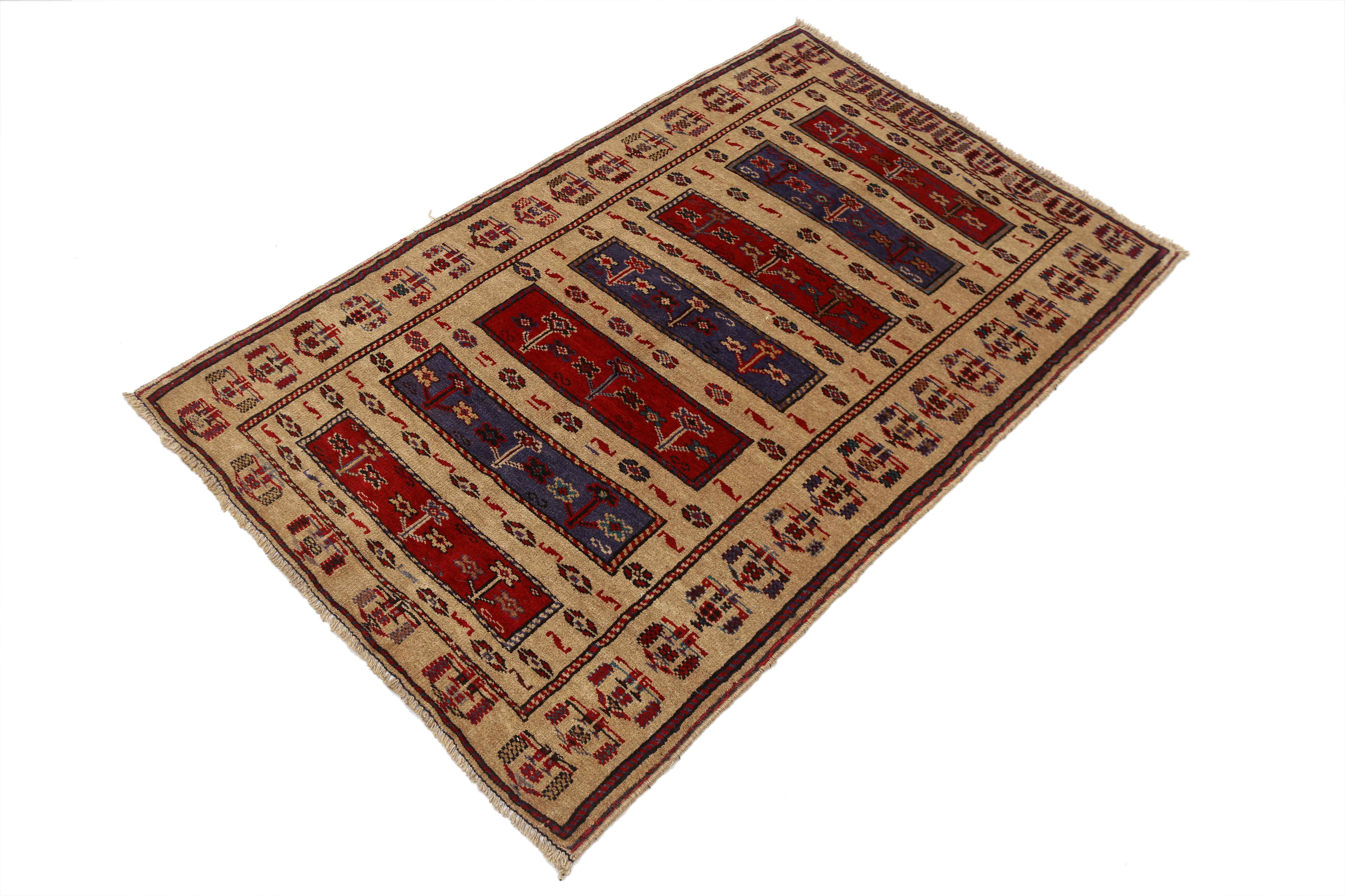 3' X 5'  Natural Handmade Adraskan Baluchi Afghan Rug Rectangular