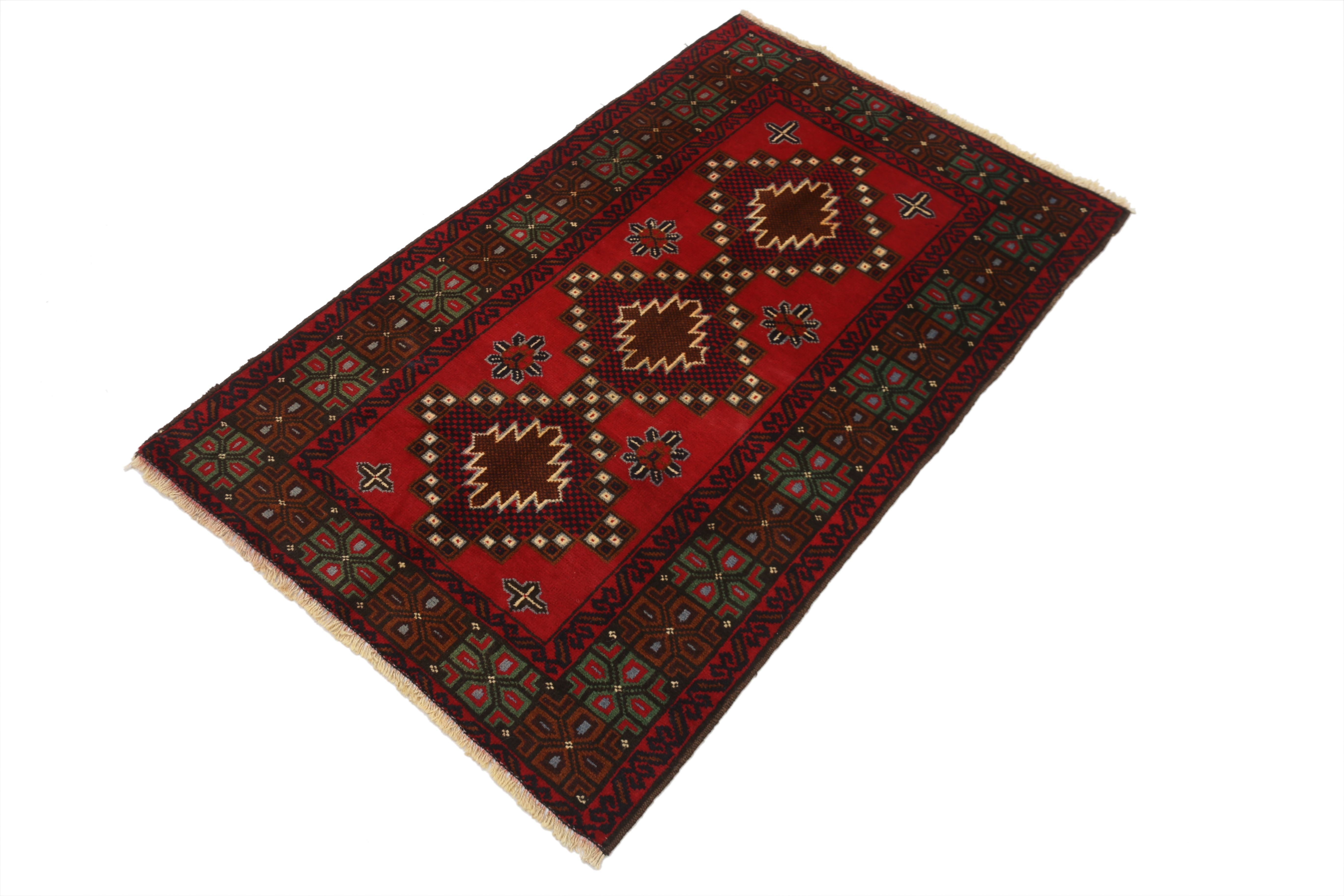 3' x 5'  Red Handmade Adraskan Baluchi Afghan Rug Rectangular