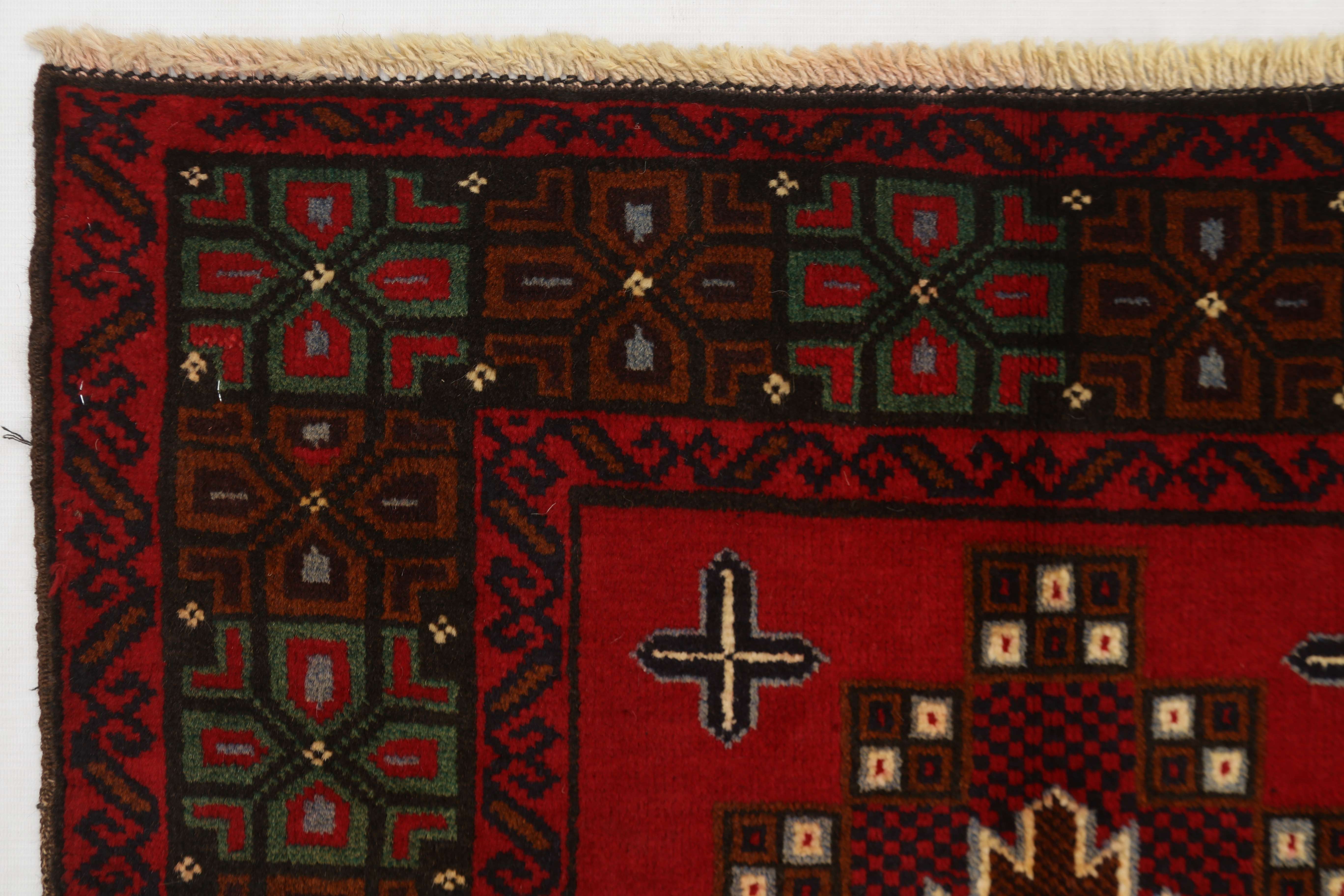 3' x 5'  Red Handmade Adraskan Baluchi Afghan Rug Rectangular
