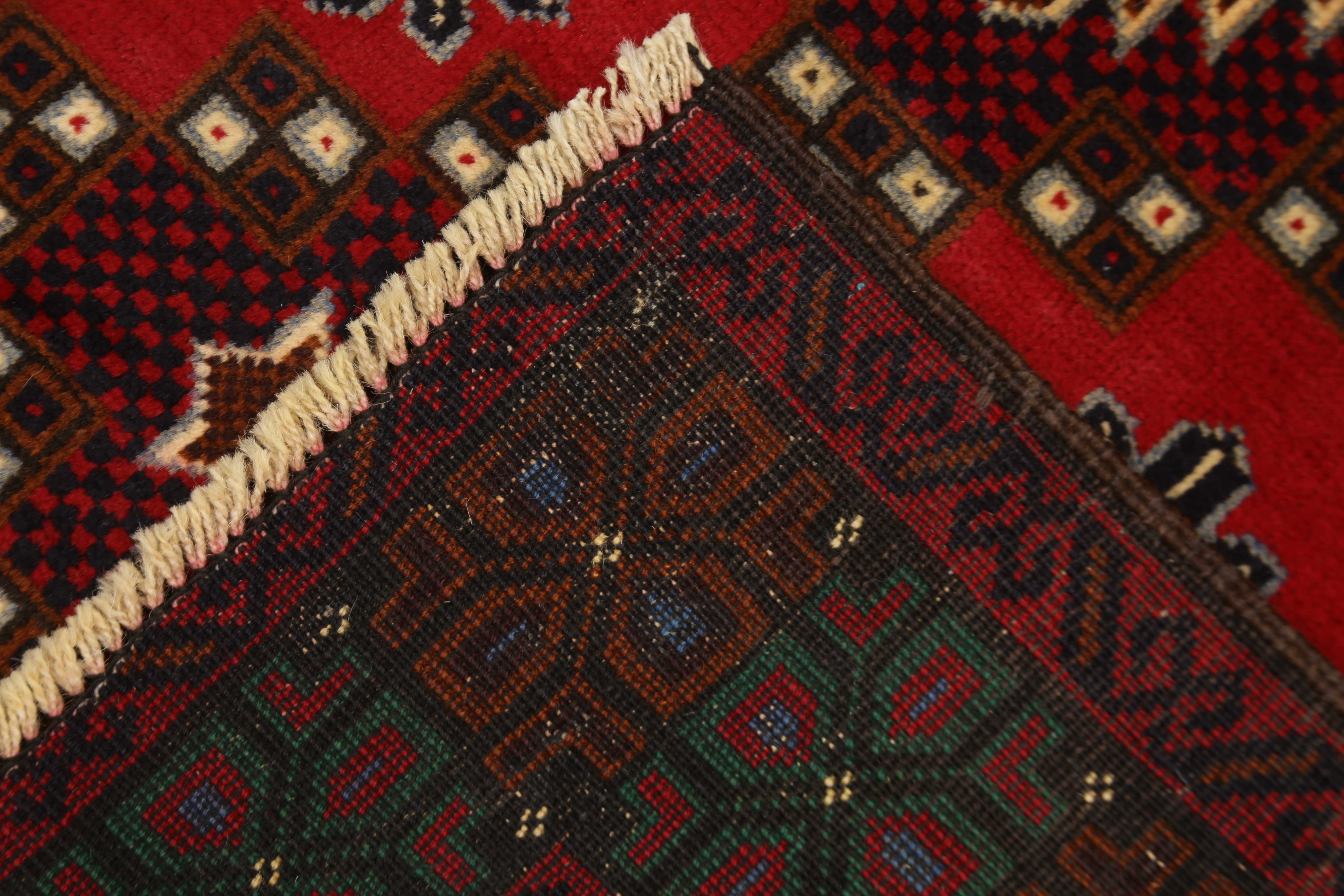 3' x 5'  Red Handmade Adraskan Baluchi Afghan Rug Rectangular