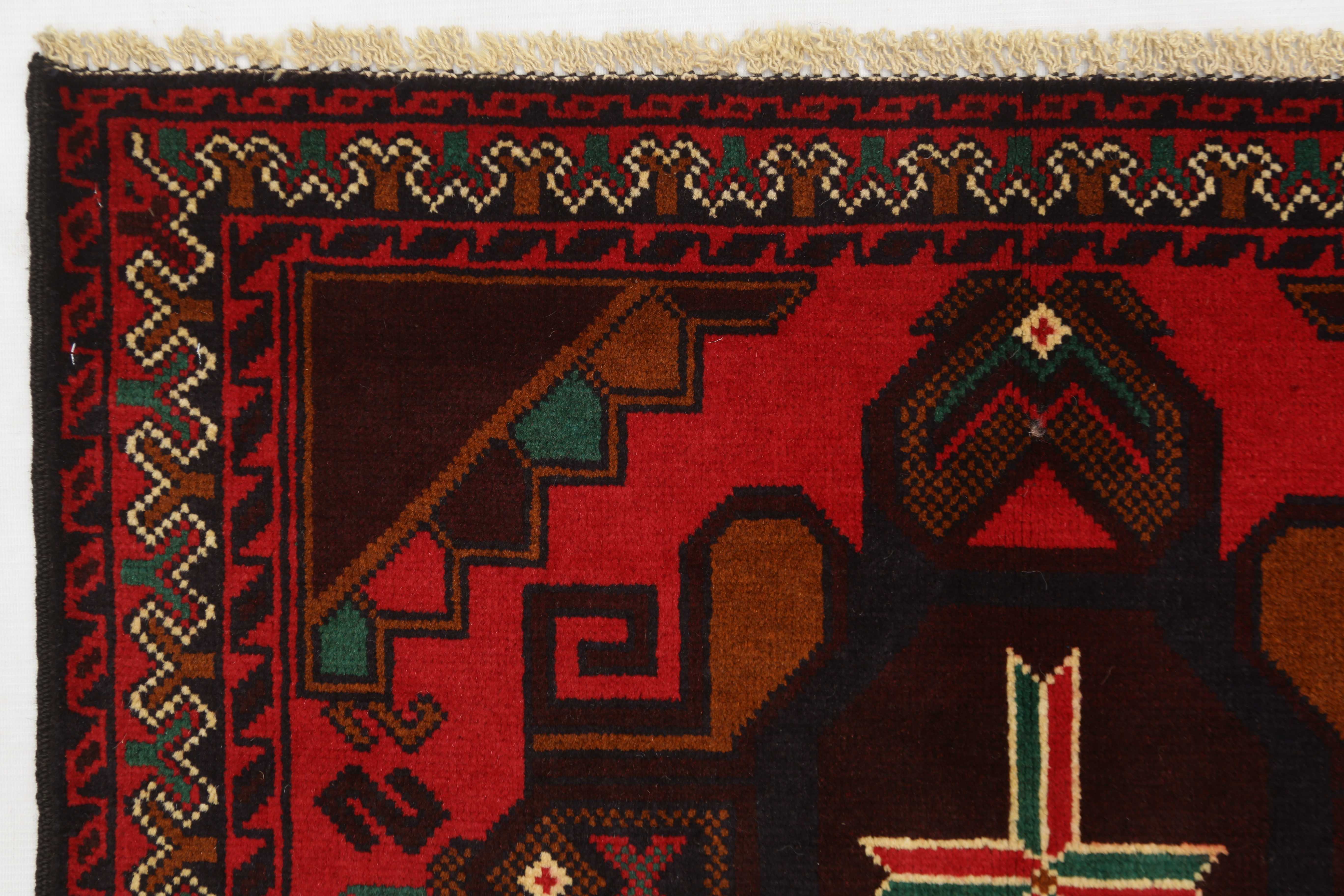 3' x 5'  Red Handmade Adraskan Baluchi Afghan Rug Rectangular