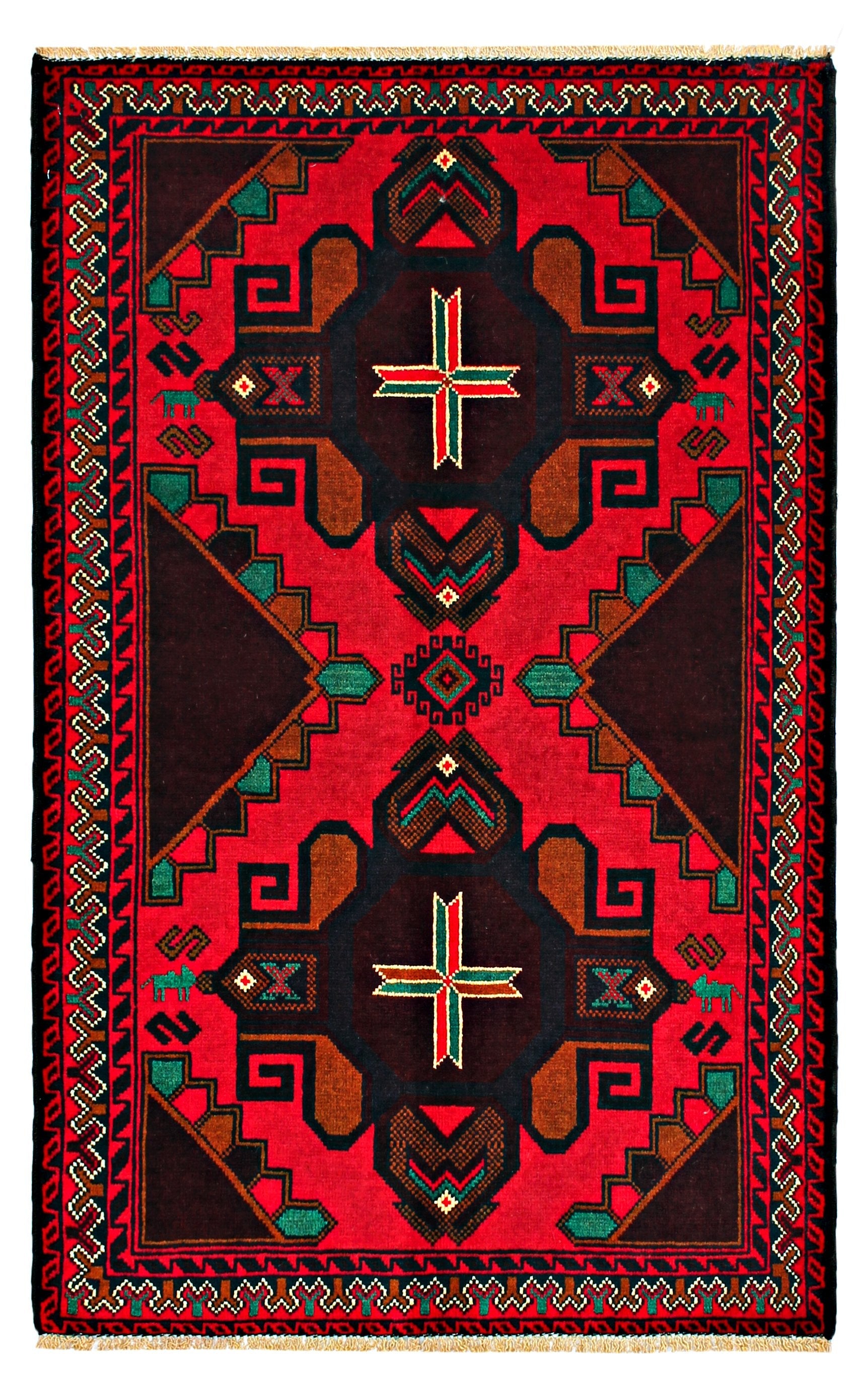 3' x 5'  Red Handmade Adraskan Baluchi Afghan Rug Rectangular