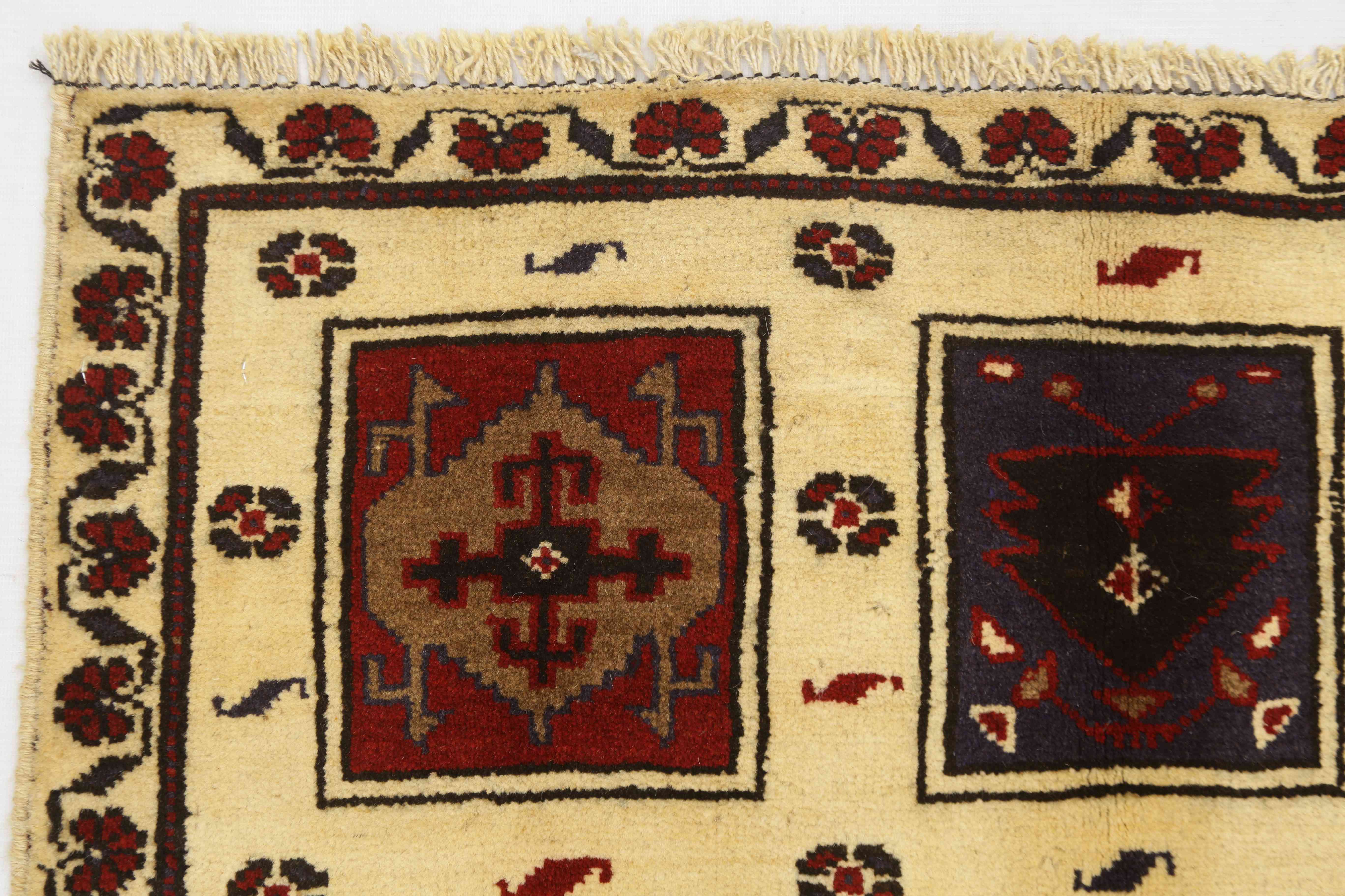 3' X 4'  Ivory Handmade Adraskan Baluchi Afghan Rug Rectangular
