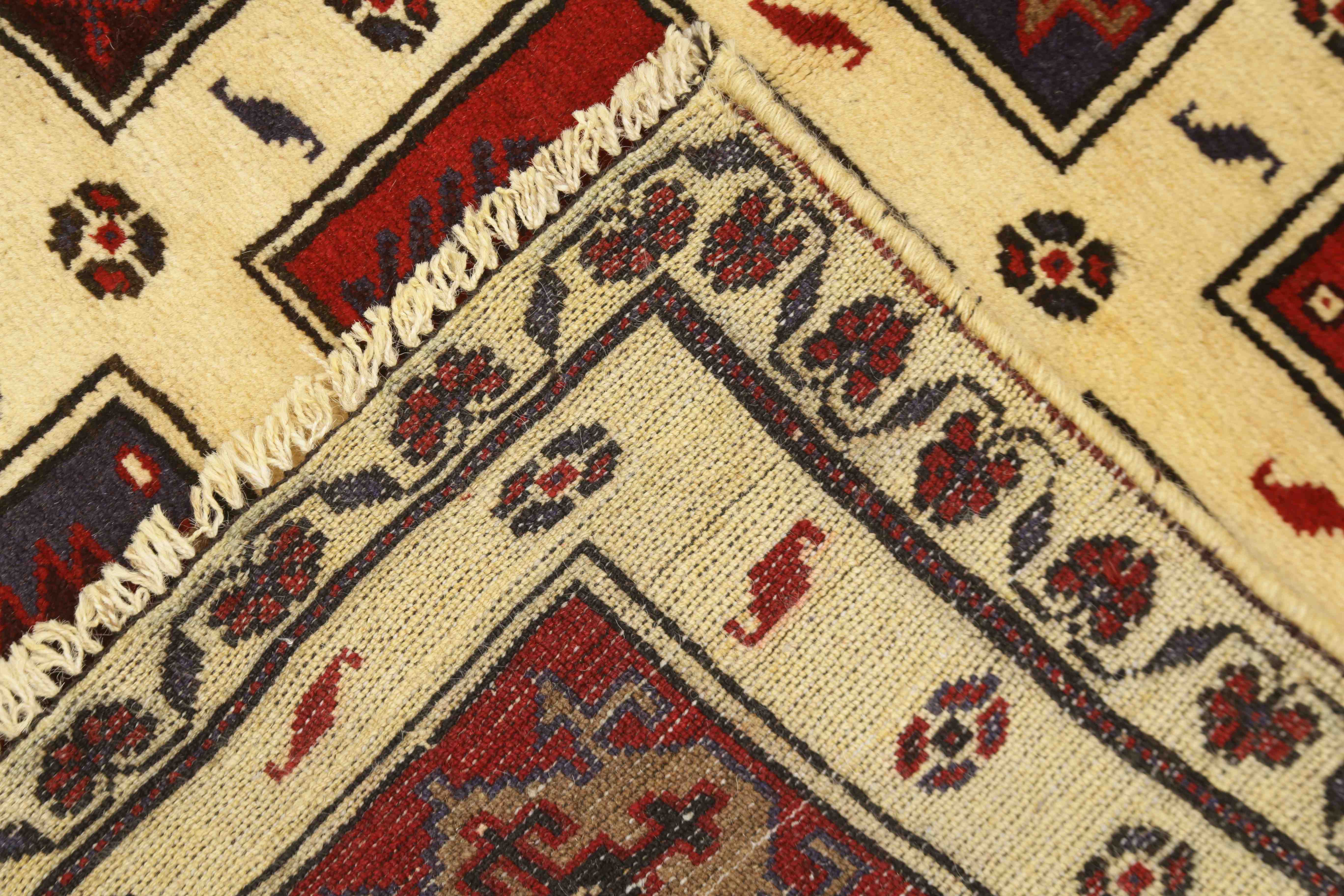 3' X 4'  Ivory Handmade Adraskan Baluchi Afghan Rug Rectangular