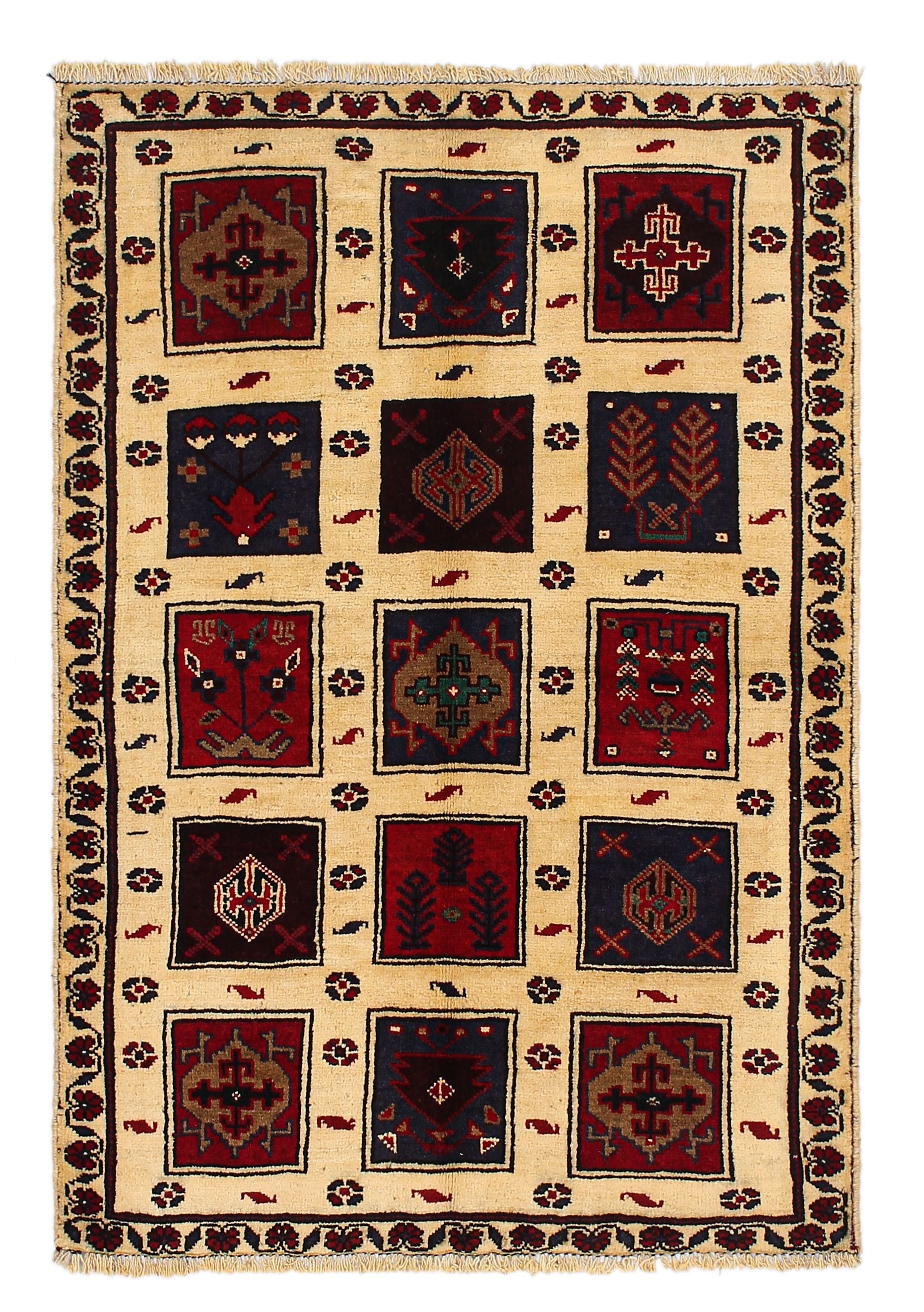 3' X 4'  Ivory Handmade Adraskan Baluchi Afghan Rug Rectangular