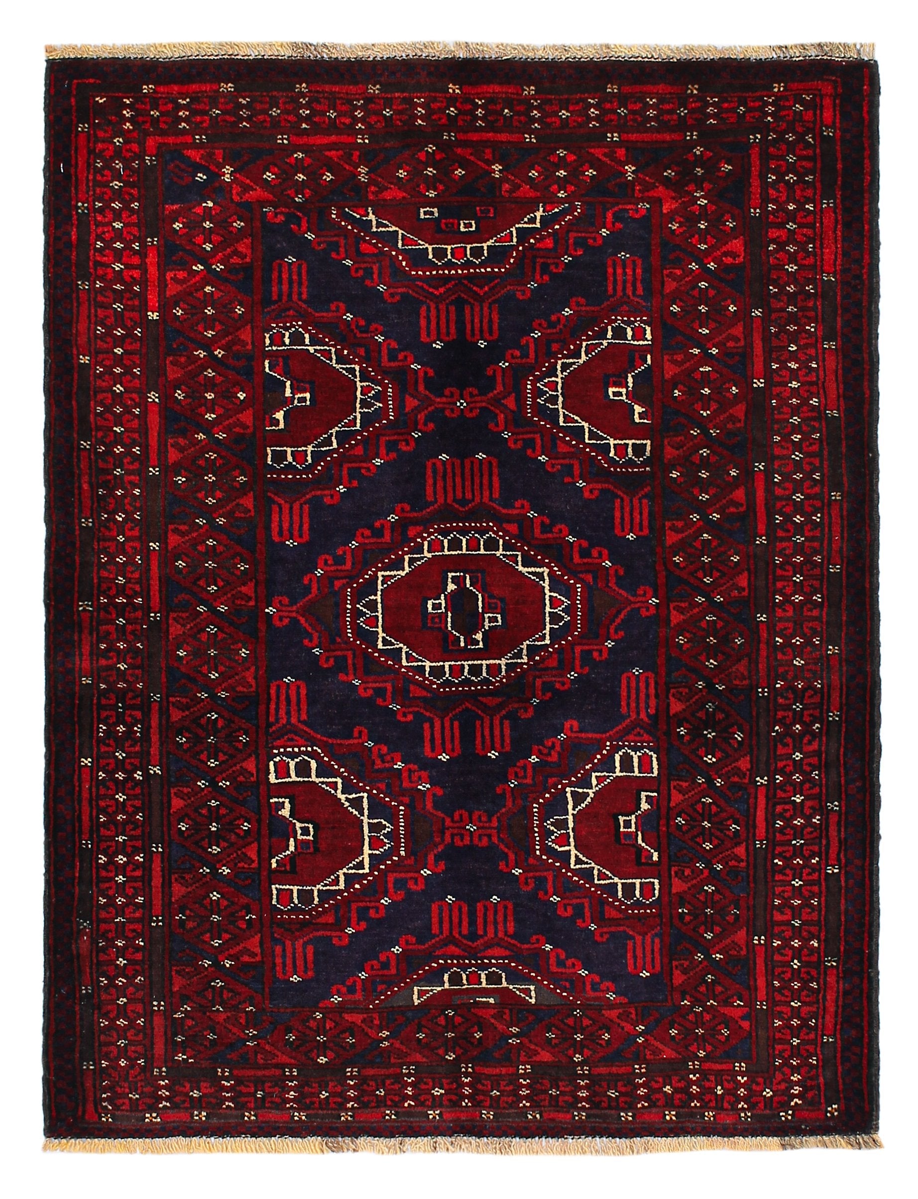 3' X 4'  Blue Handmade Adraskan Baluchi Afghan Rug Rectangular