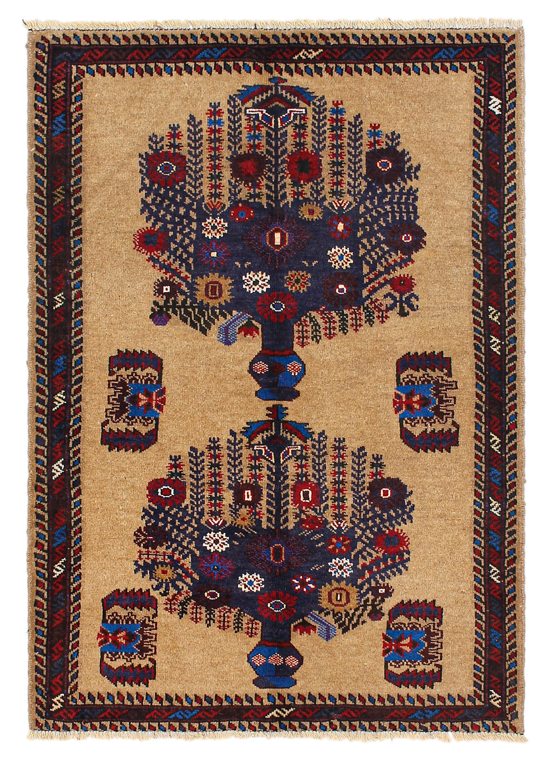 3' X 4'  Natural Handmade Adraskan Baluchi Afghan Rug Rectangular
