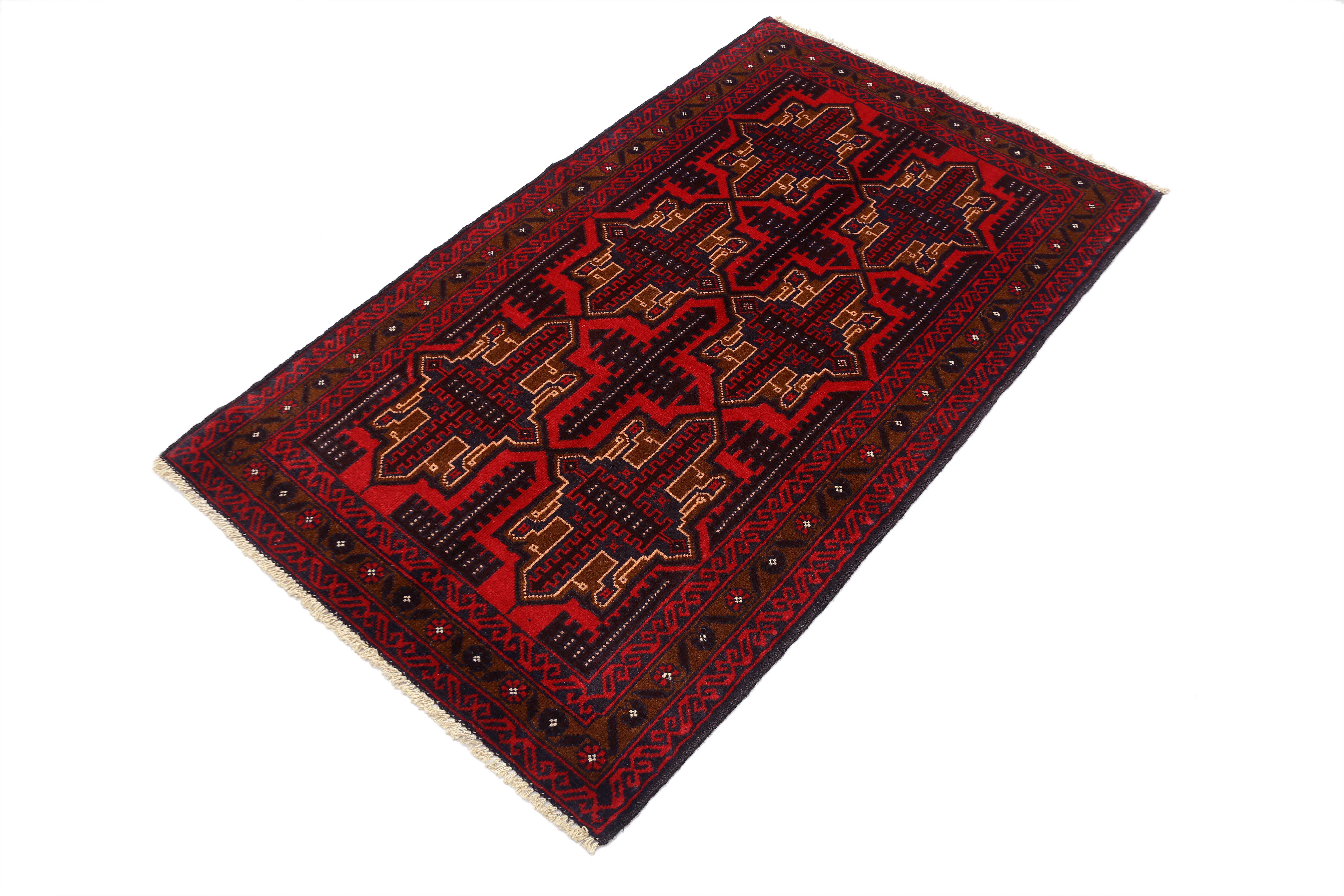 3' x 5'  Red Handmade Adraskan Baluchi Afghan Rug Rectangular