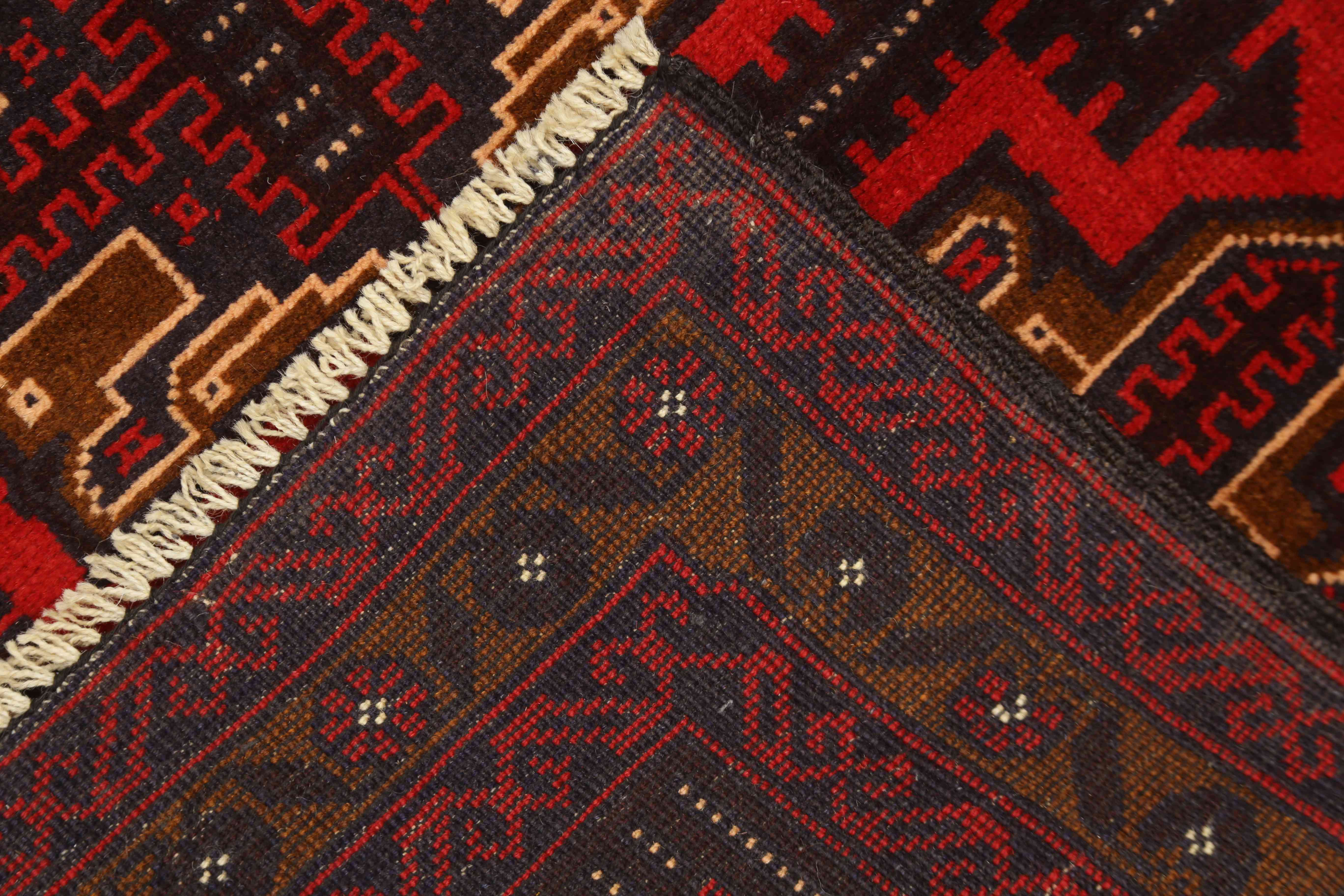 3' x 5'  Red Handmade Adraskan Baluchi Afghan Rug Rectangular
