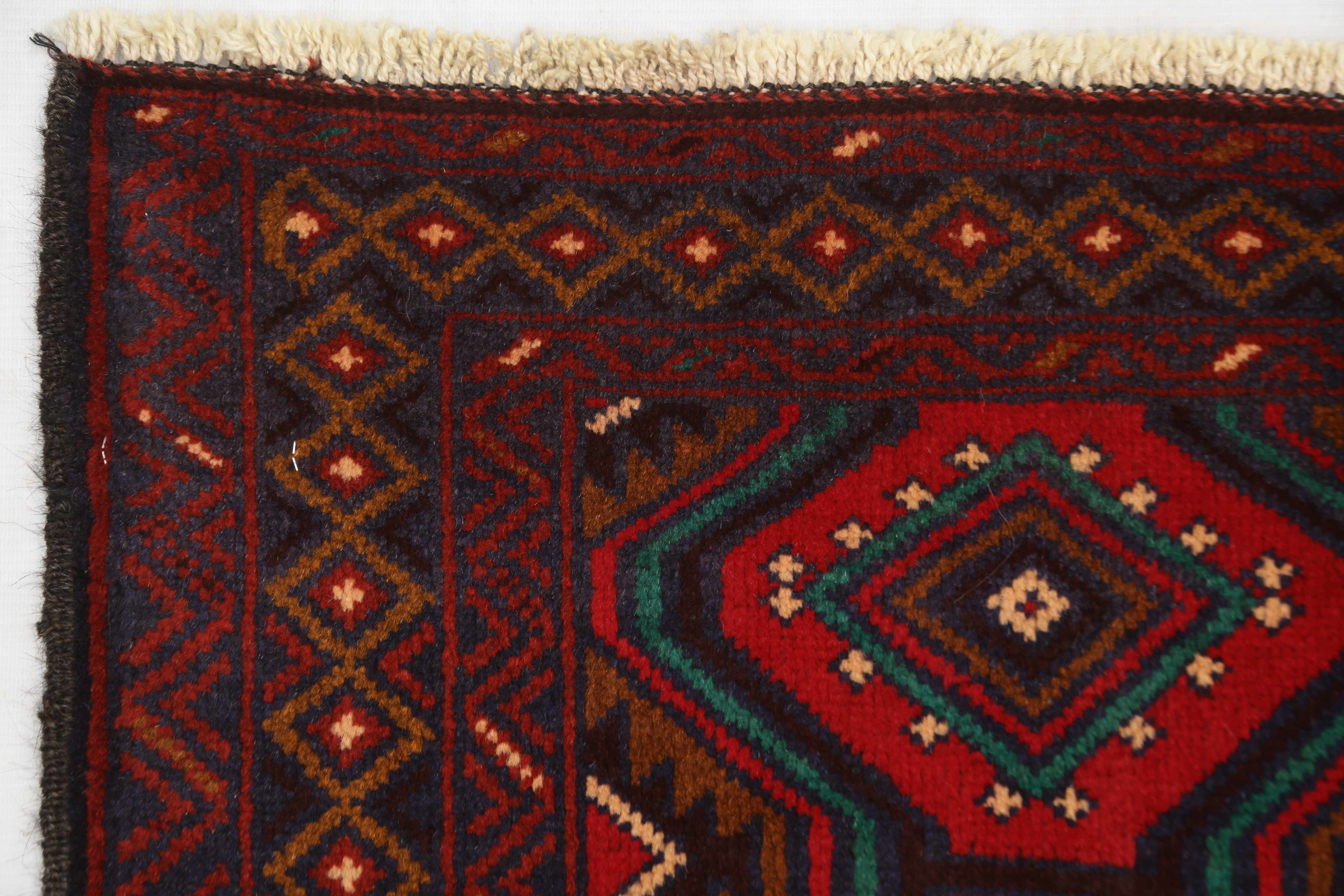 3' X 5'  Red Handmade Adraskan Baluchi Afghan Rug Rectangular