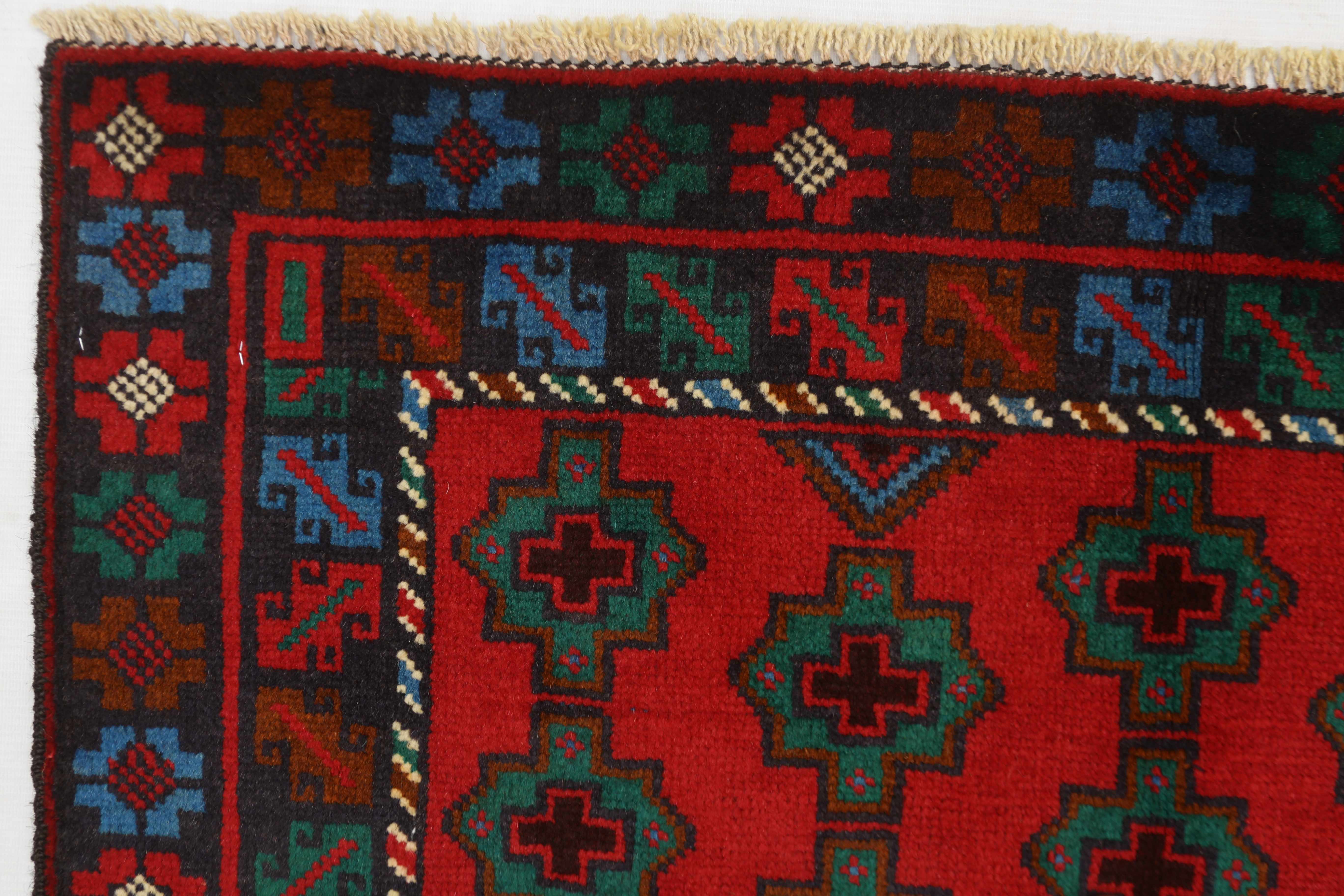 3' X 5'  Red Handmade Adraskan Baluchi Afghan Rug Rectangular