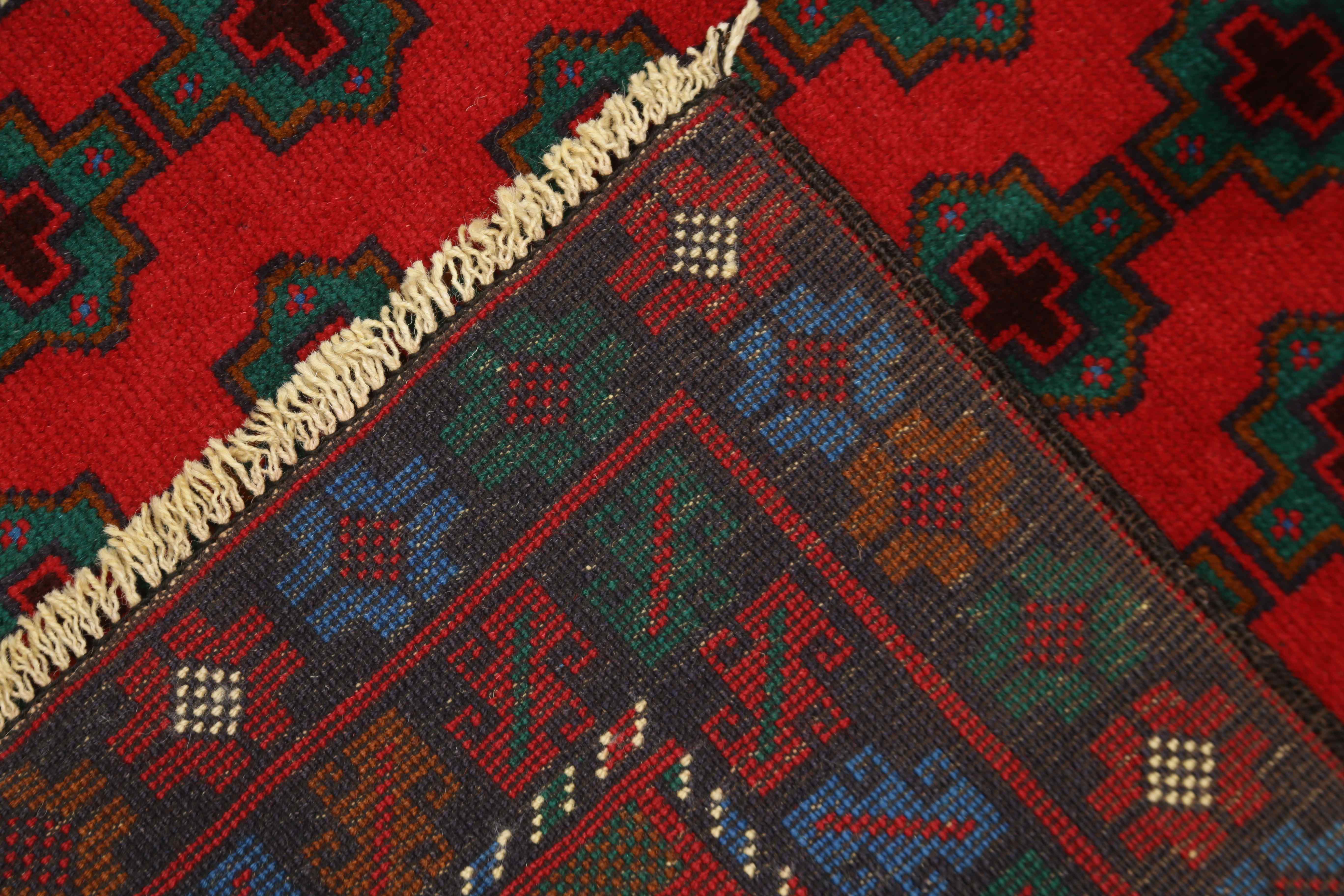 3' X 5'  Red Handmade Adraskan Baluchi Afghan Rug Rectangular