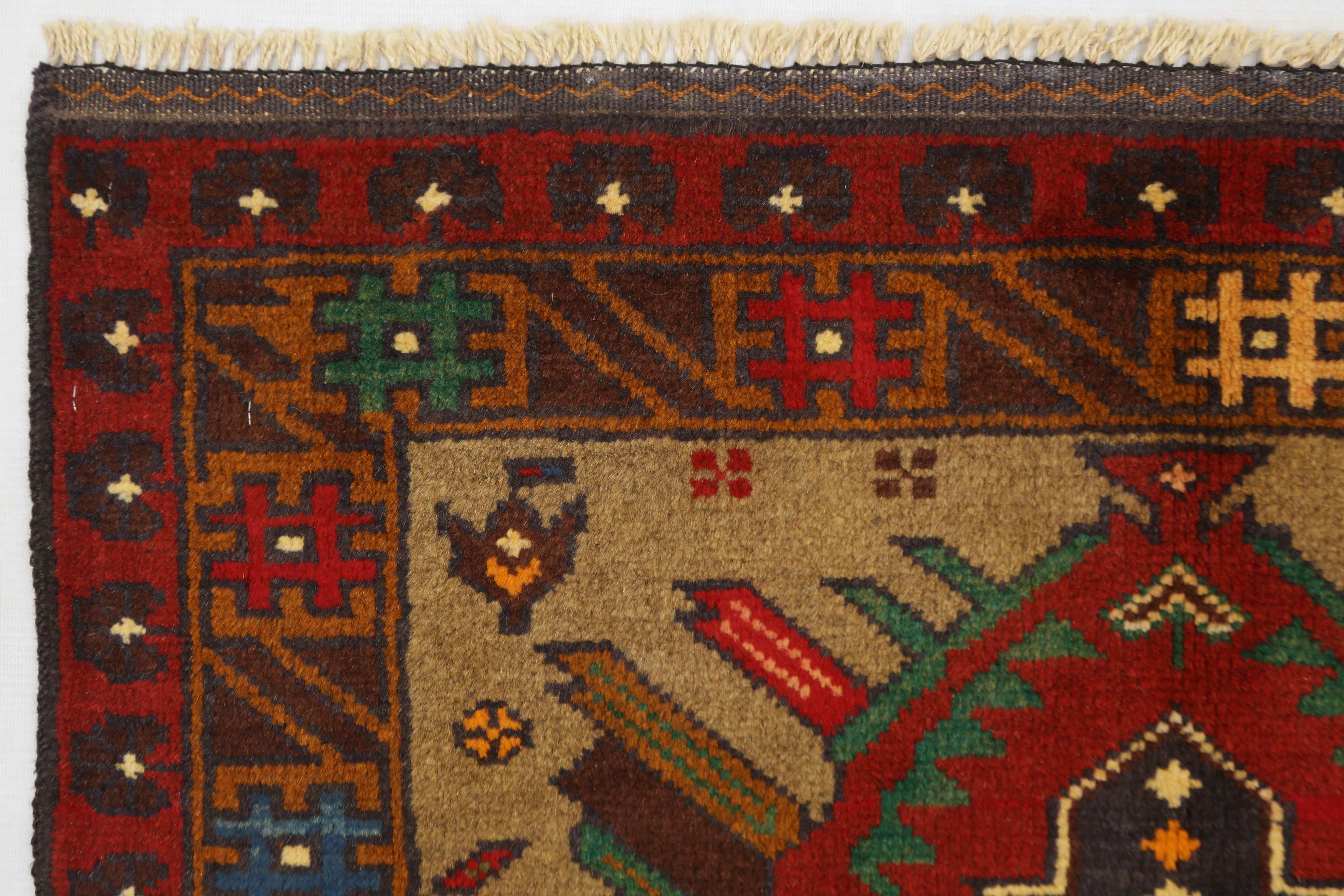 3' X 4'  Natural Handmade Adraskan Baluchi Afghan Rug Rectangular