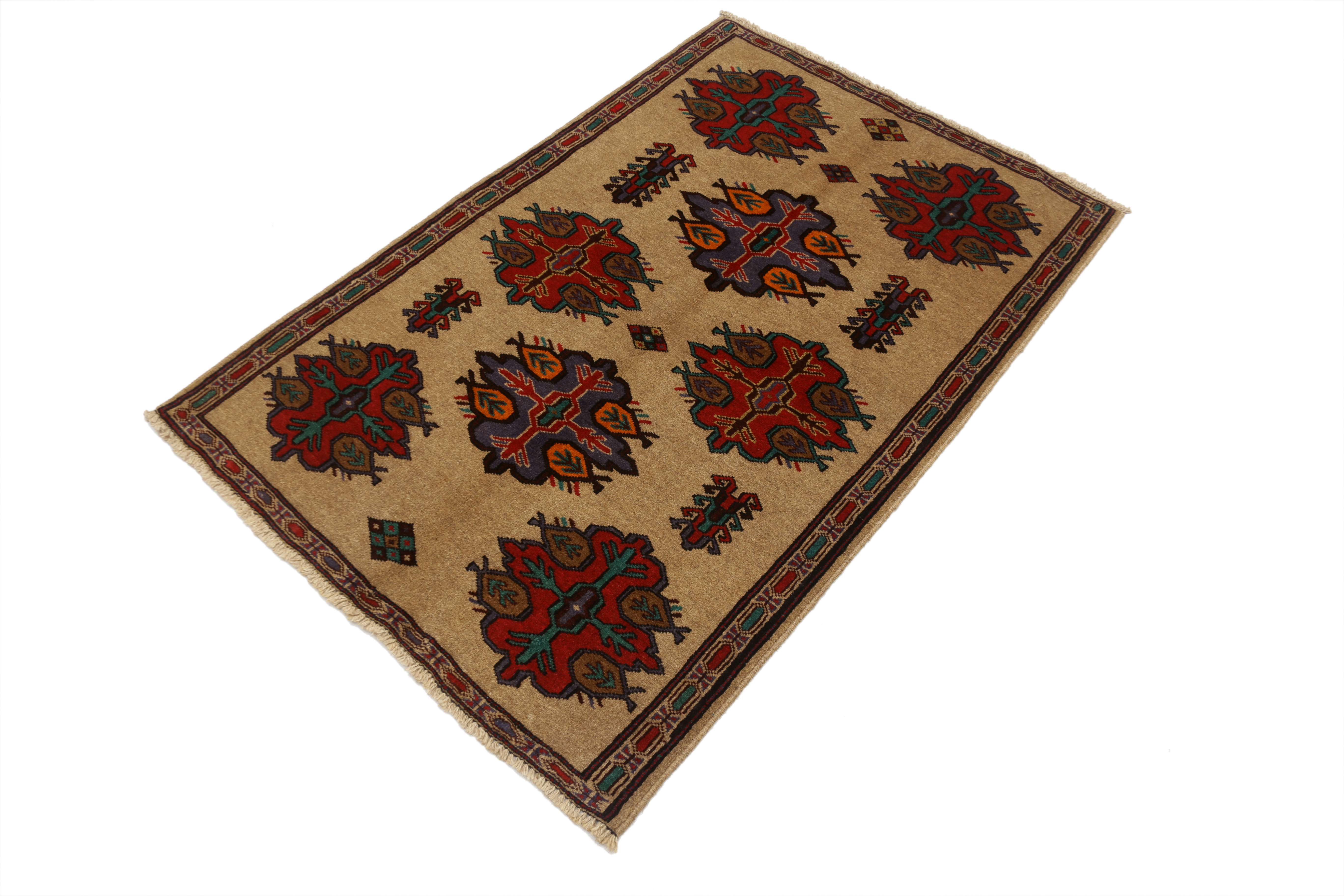 3' X 4'  Natural Handmade Adraskan Baluchi Afghan Rug Rectangular