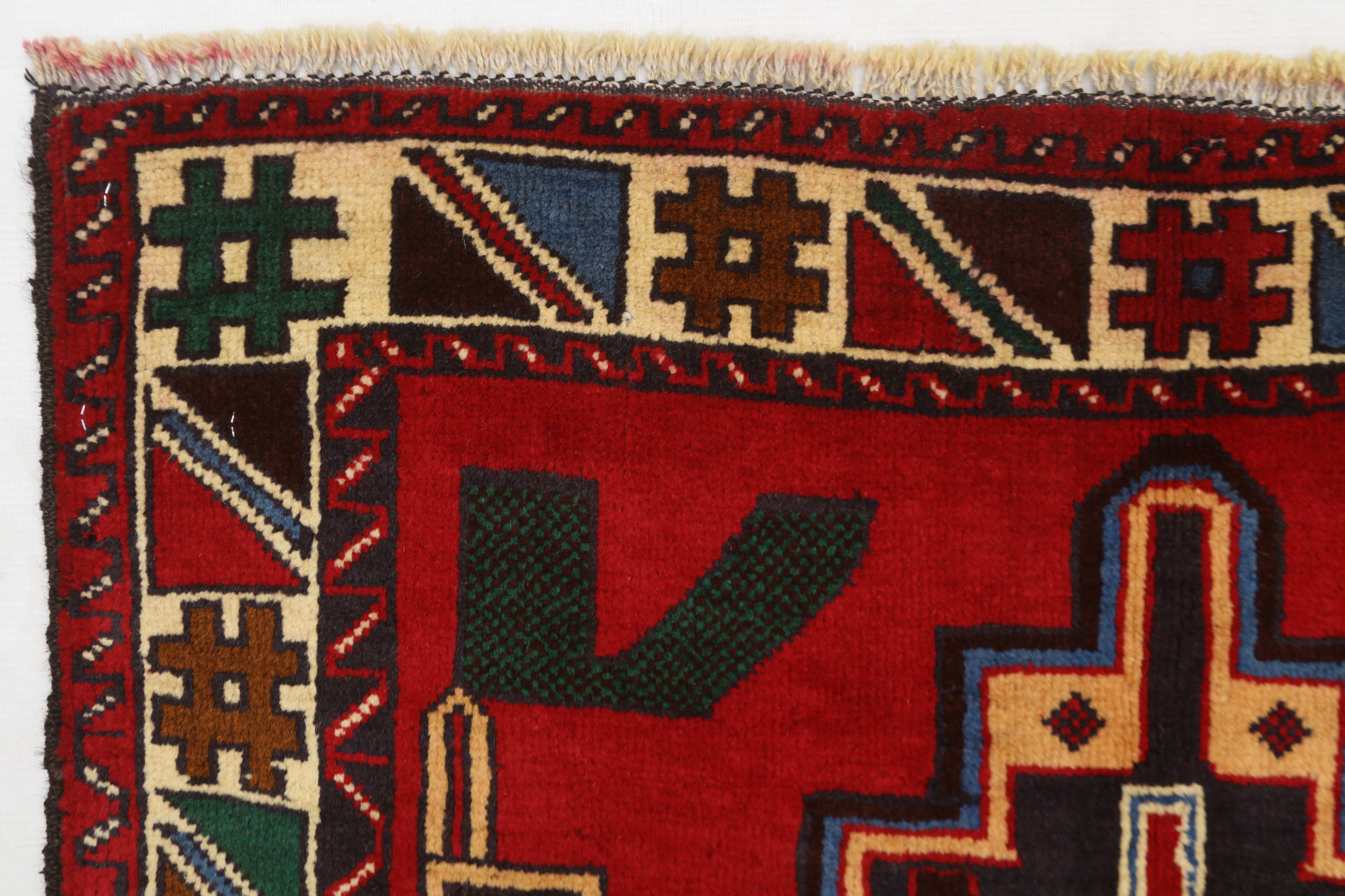 3' X 5'  Red Handmade Adraskan Baluchi Afghan Rug Rectangular