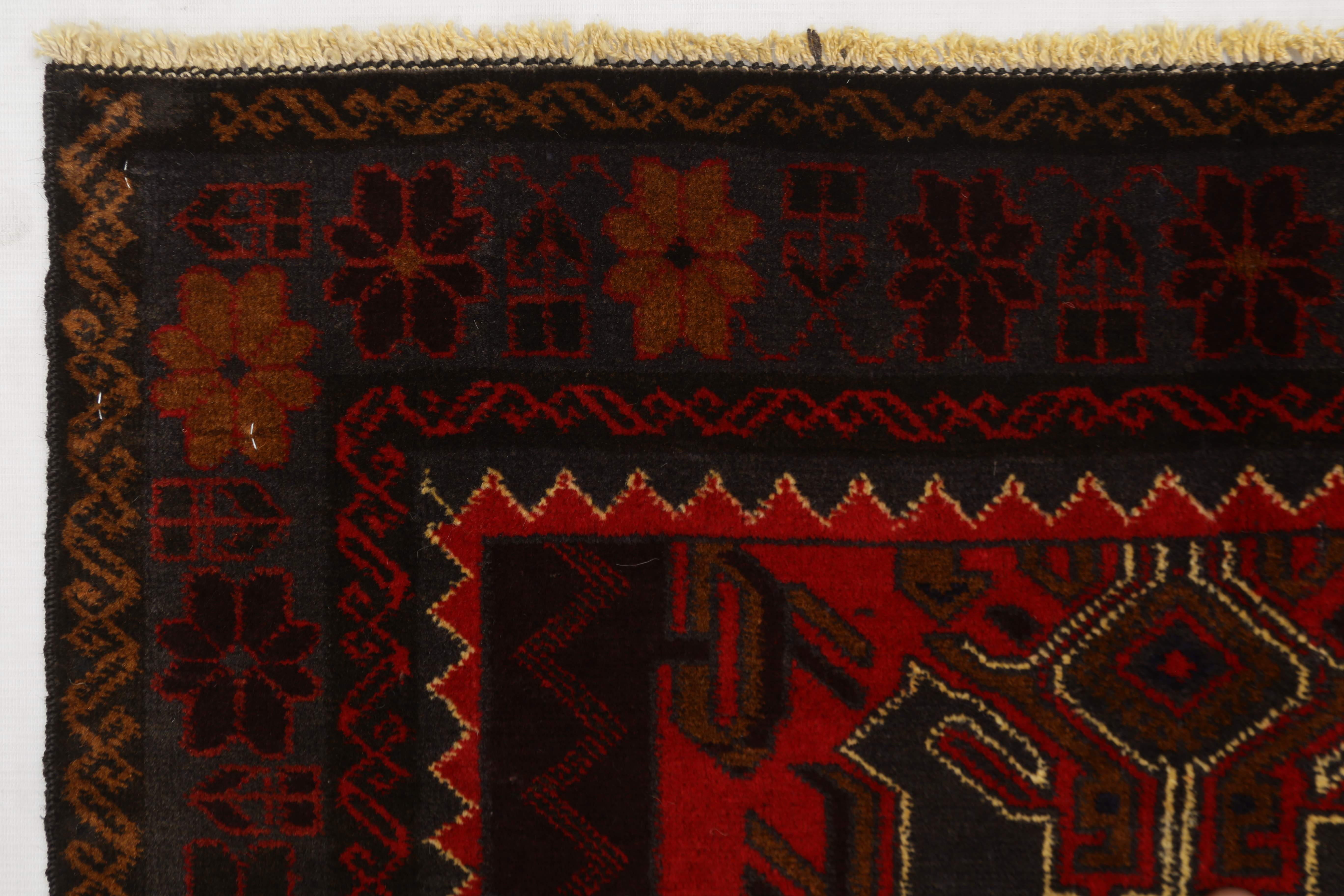 3' x 5'  Red Handmade Adraskan Baluchi Afghan Rug Rectangular
