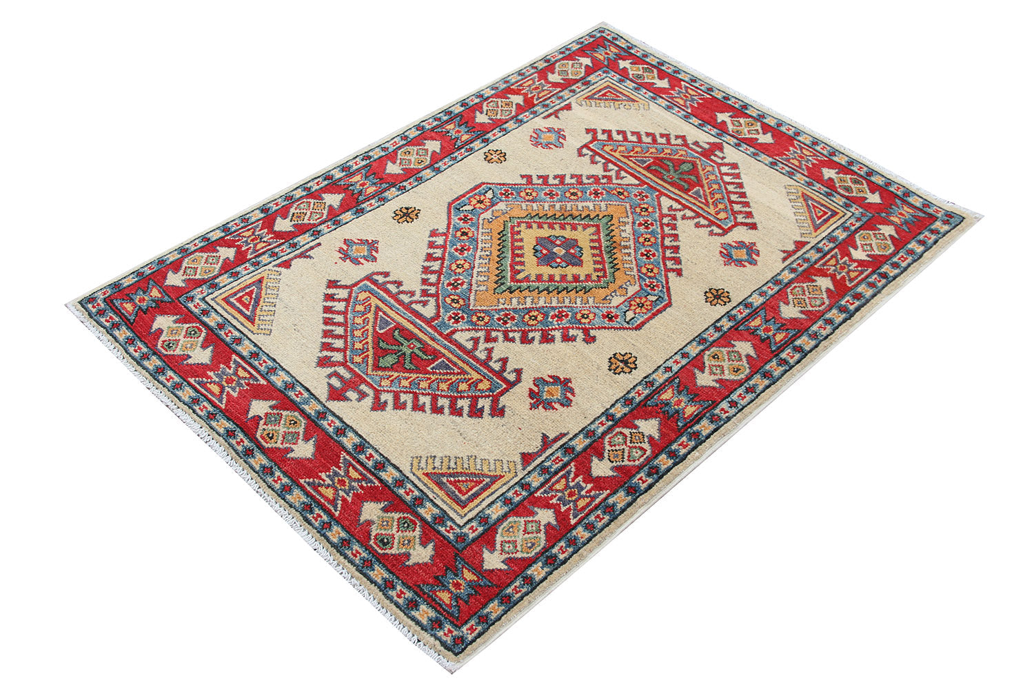 3' X 4'  Ivory Handmade KAZAK Rug Rectangular