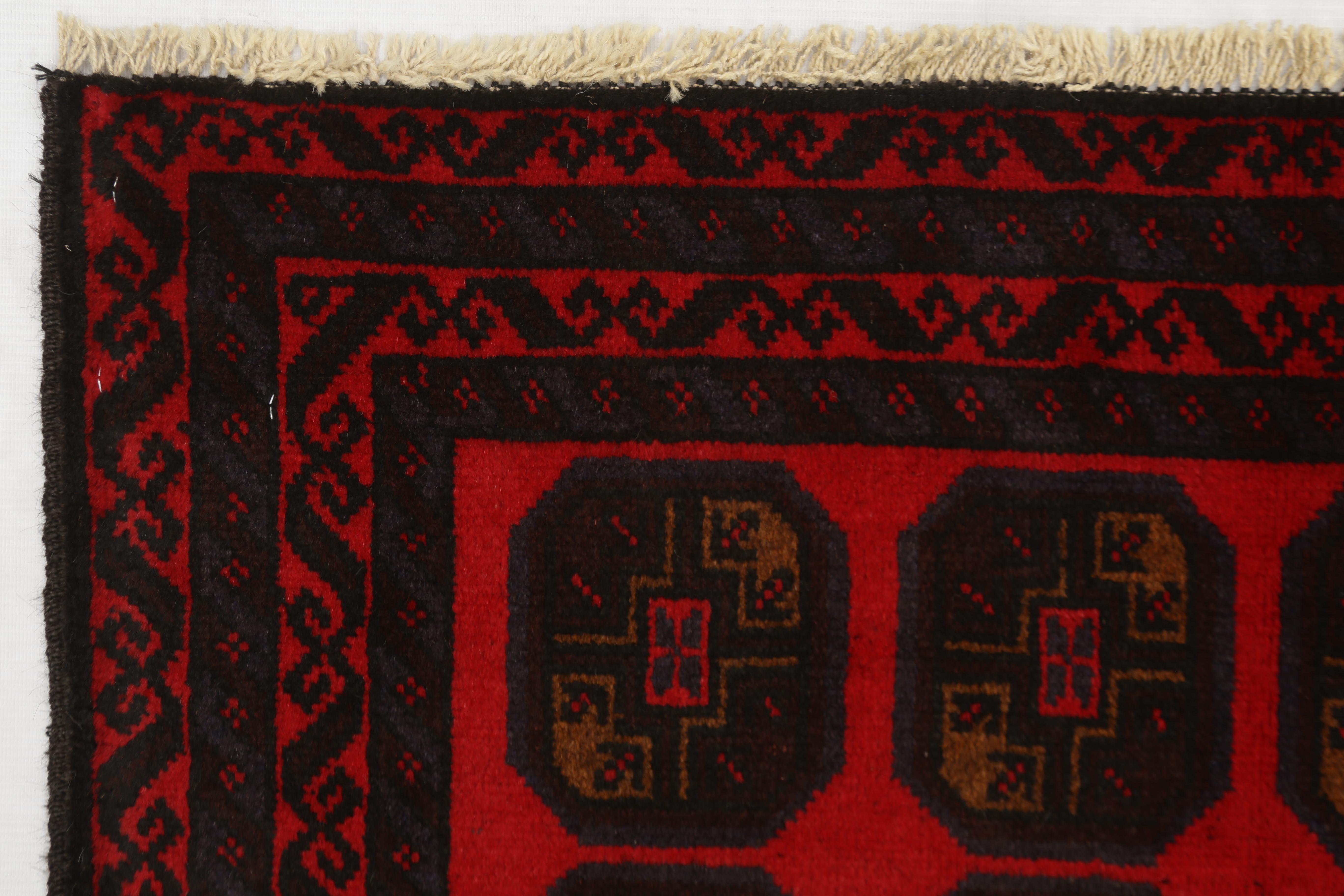 3' x 5'  Red Handmade Adraskan Baluchi Afghan Rug Rectangular