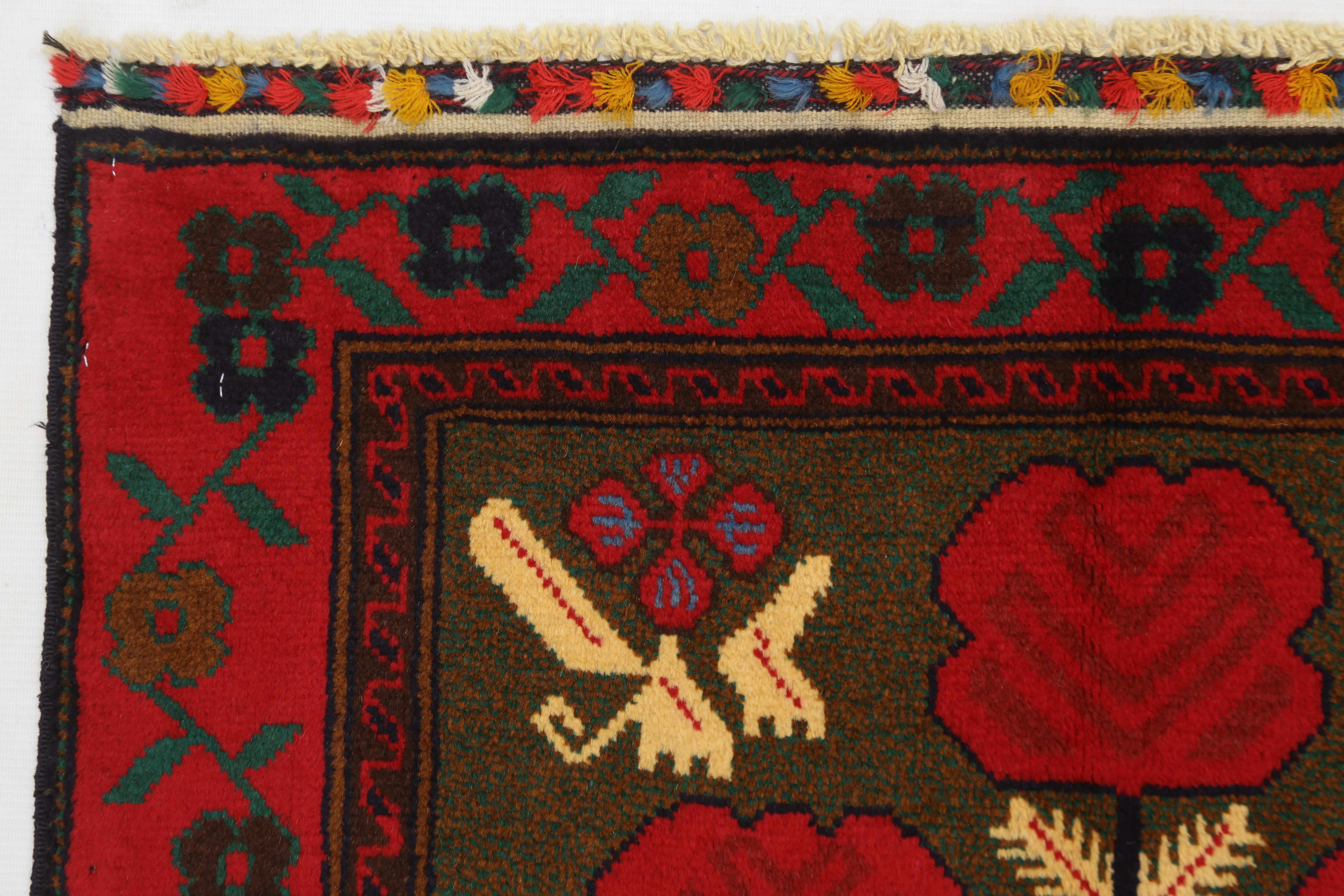 3' x 5'  Green Handmade Adraskan Baluchi Afghan Rug Rectangular