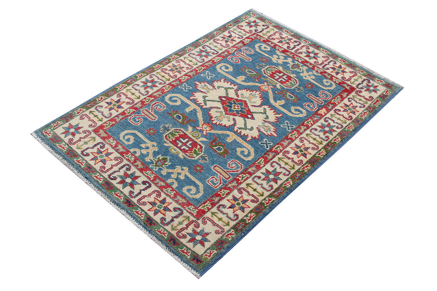 3' X 4'  Blue Handmade KAZAK Rug Rectangular