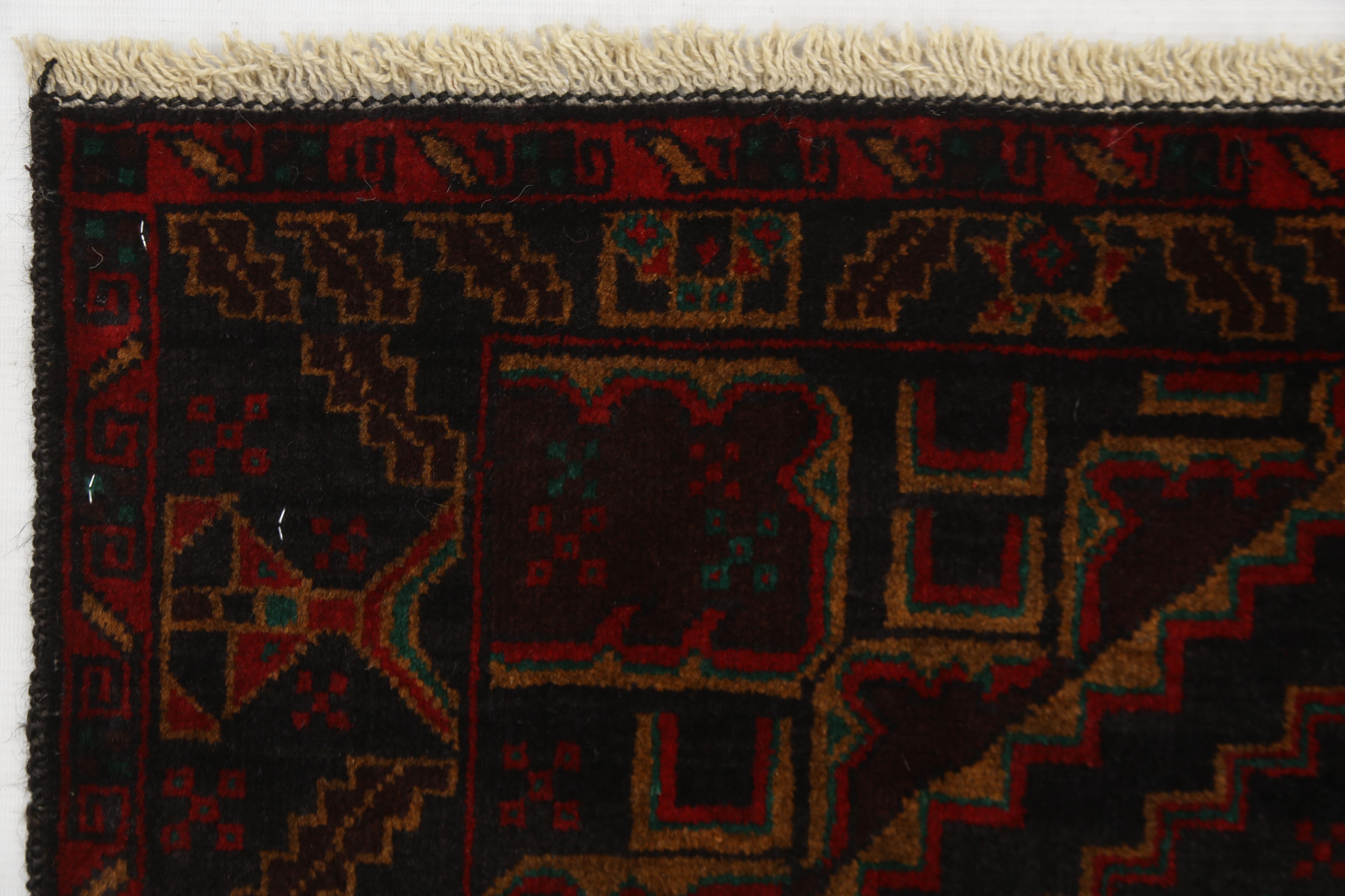 3' x 5'  Brown Handmade Adraskan Baluchi Afghan Rug Rectangular
