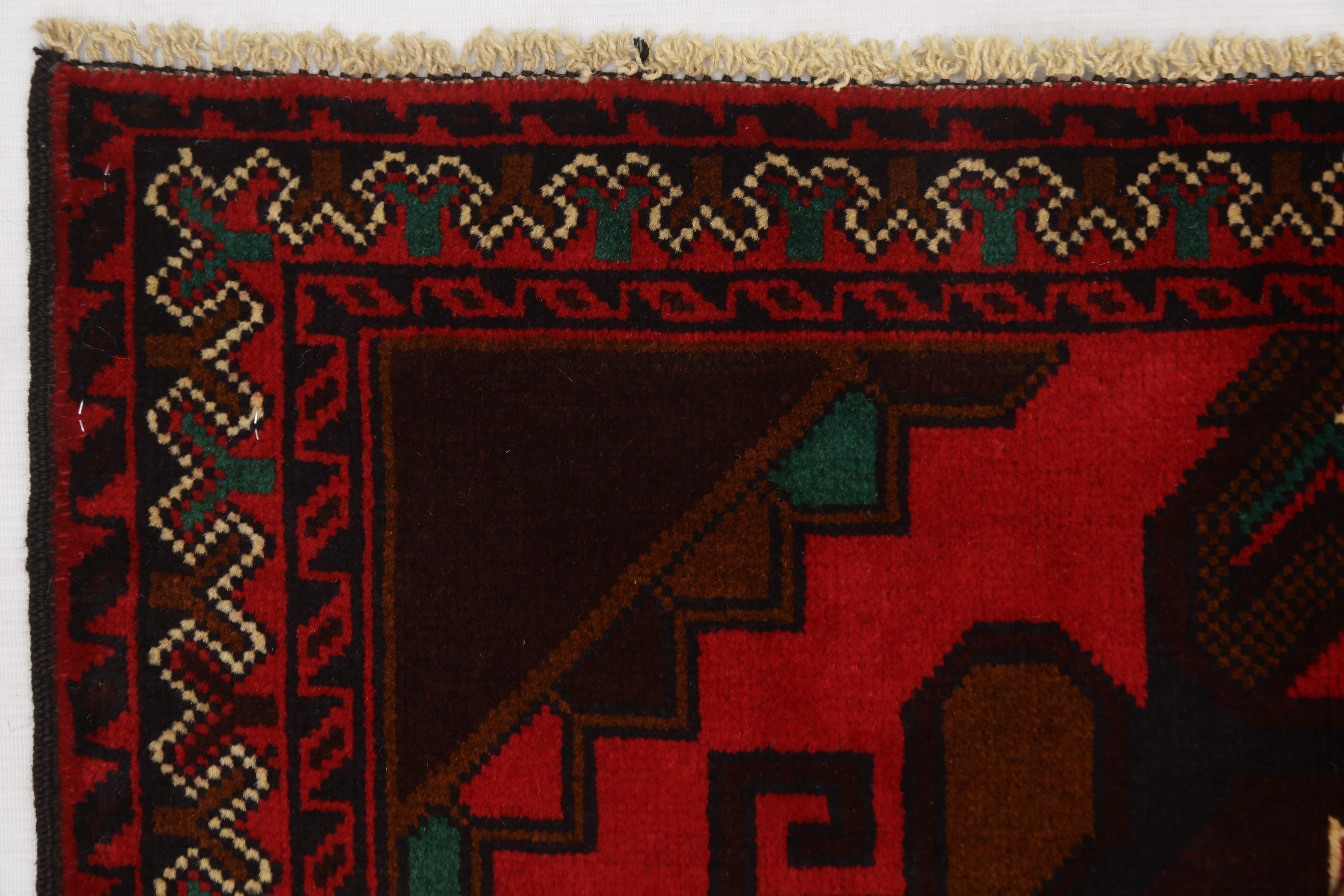 3' x 5'  Red Handmade Adraskan Baluchi Afghan Rug Rectangular