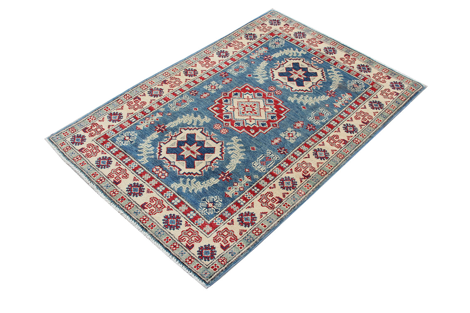 3' X 4'  Blue Handmade KAZAK Rug Rectangular