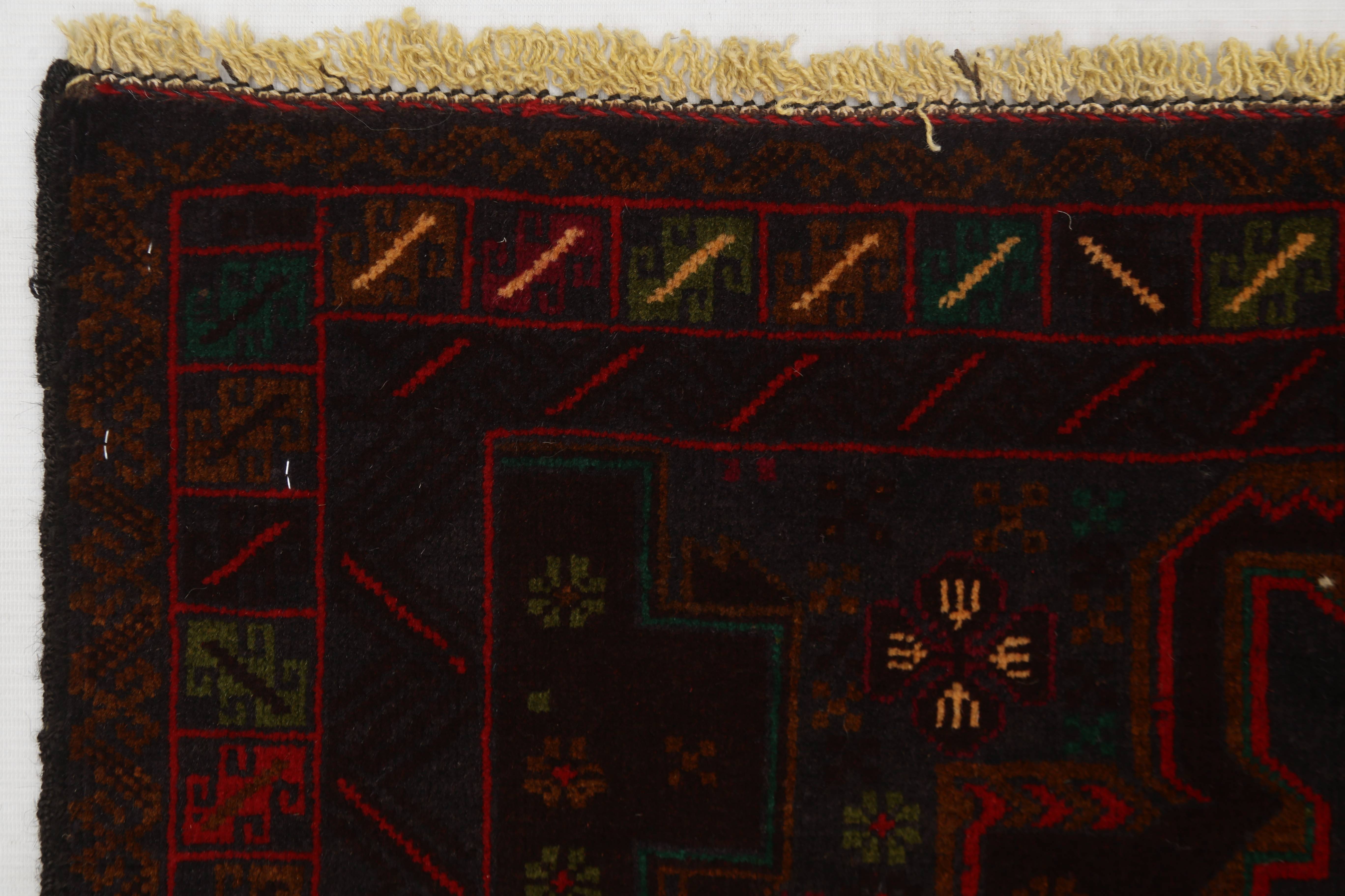 3' x 5'  Brown Handmade Adraskan Baluchi Afghan Rug Rectangular
