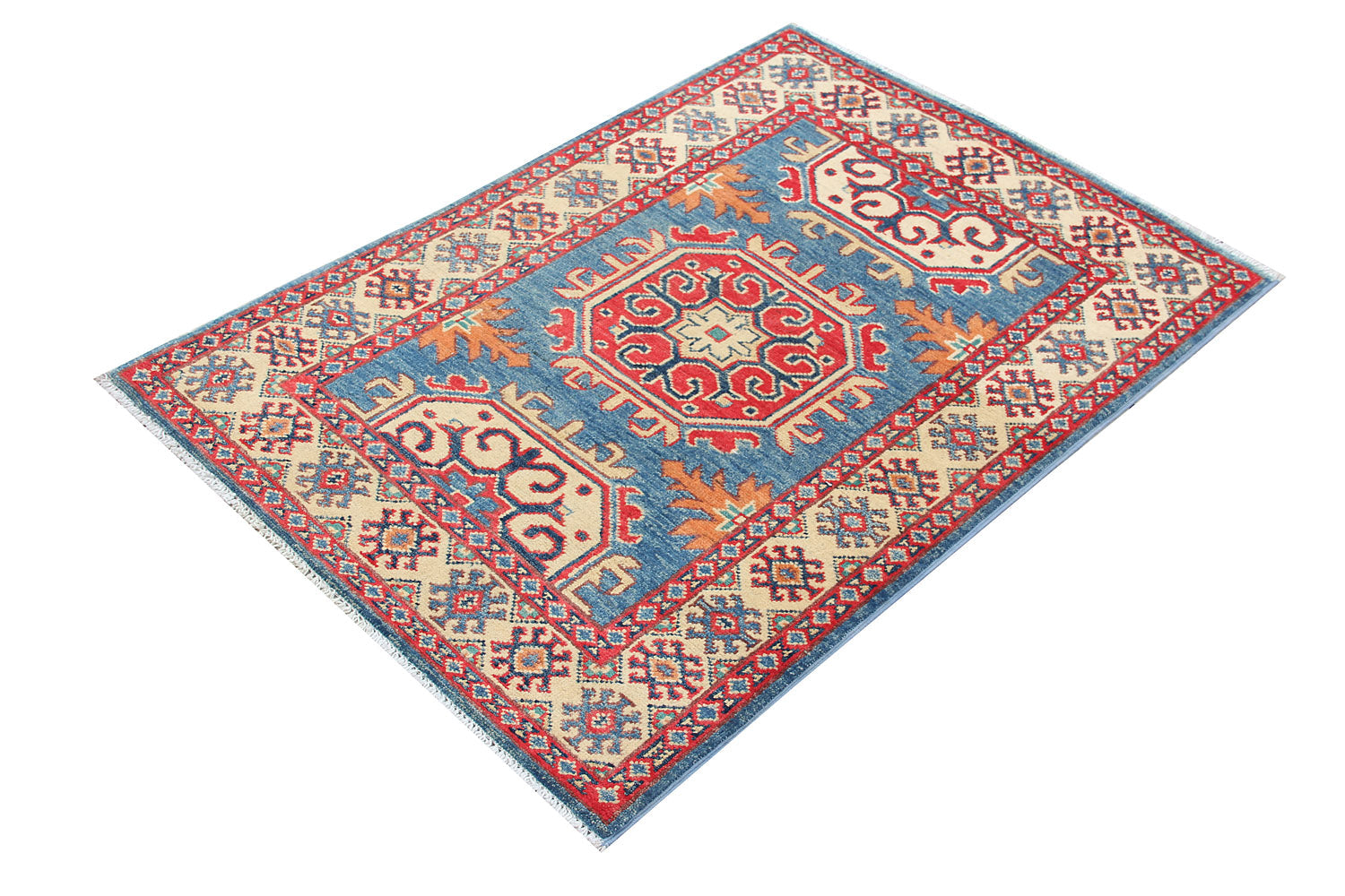 3' X 4'  Blue Handmade KAZAK Rug Rectangular