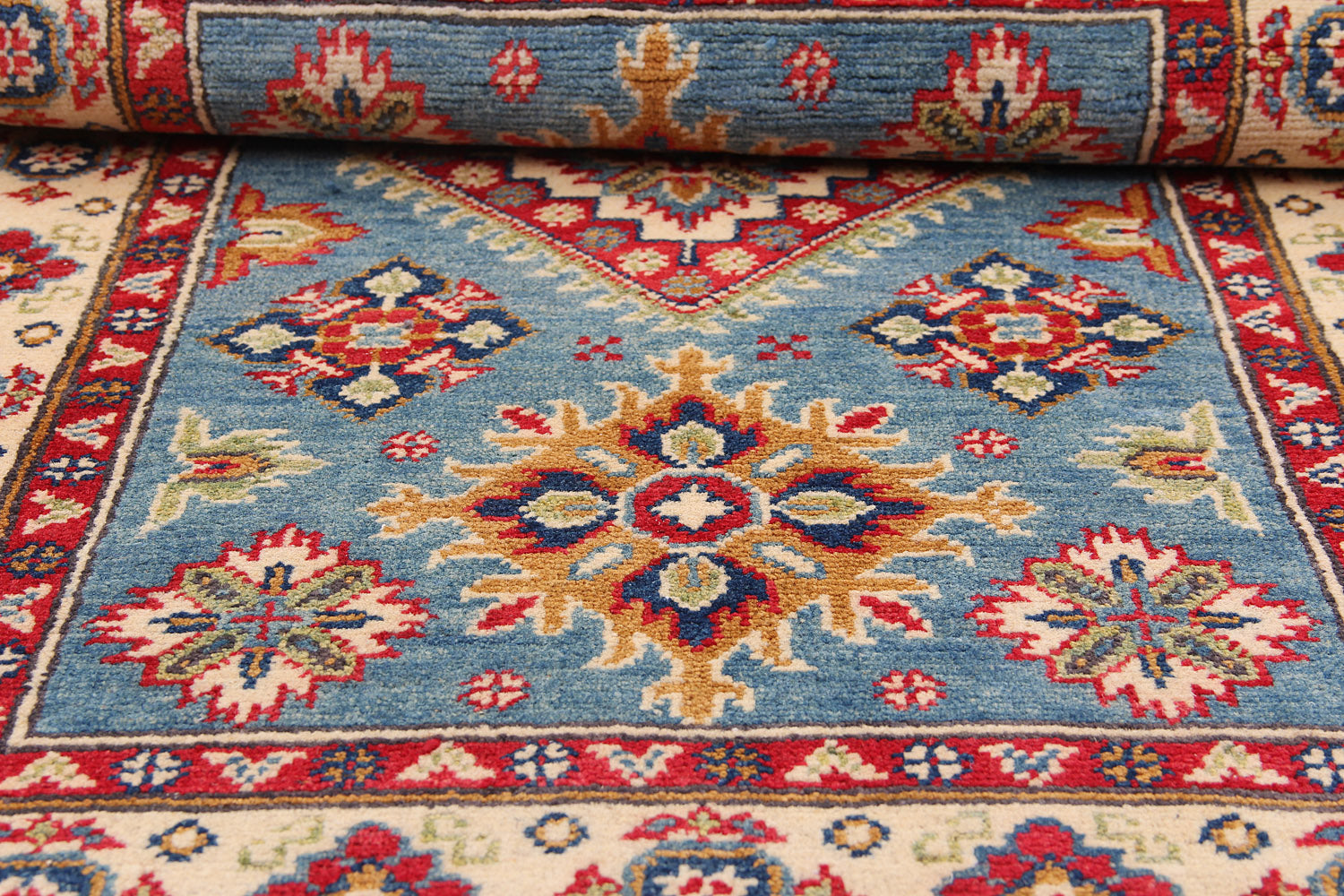 2' 6" x 4'  Blue Handmade KAZAK Rug Rectangular