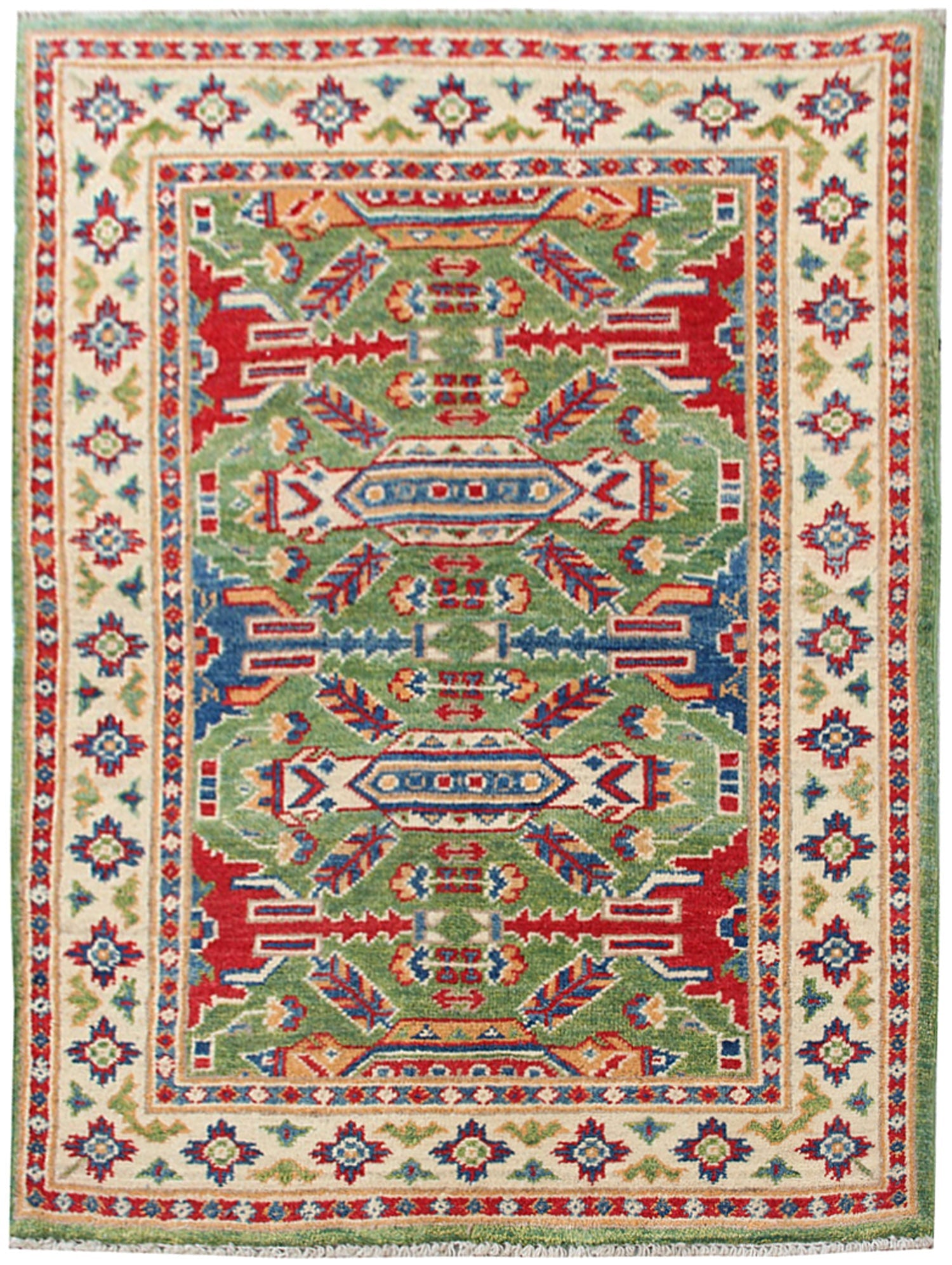 2' 6" x 4'  Green Handmade KAZAK Rug Rectangular