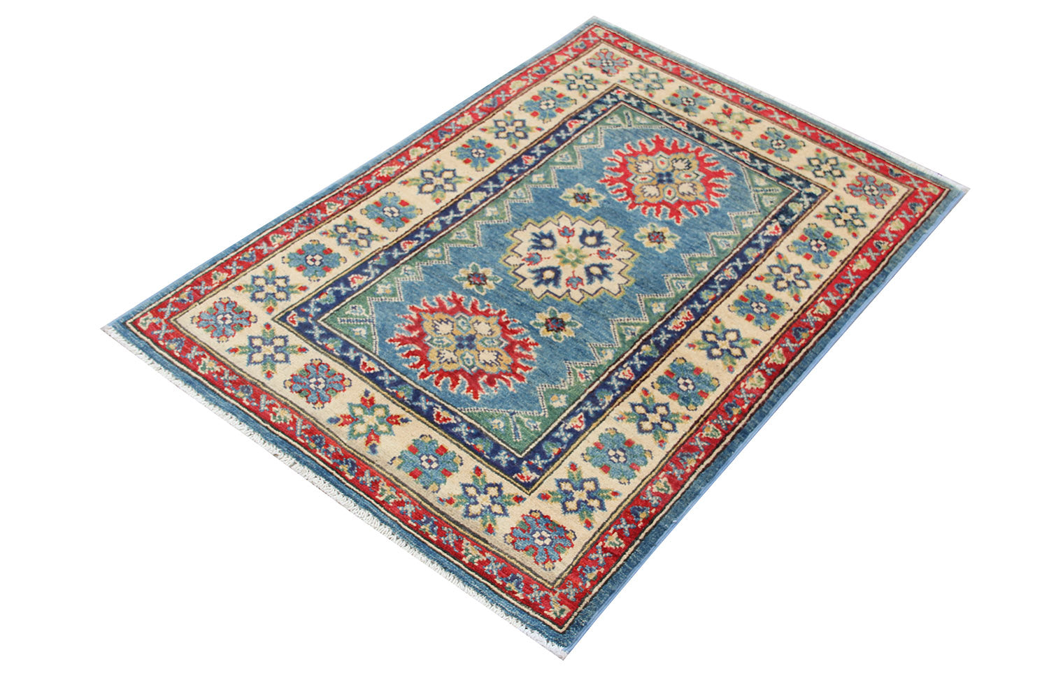 2' 6" x 4'  Blue Handmade KAZAK Rug Rectangular