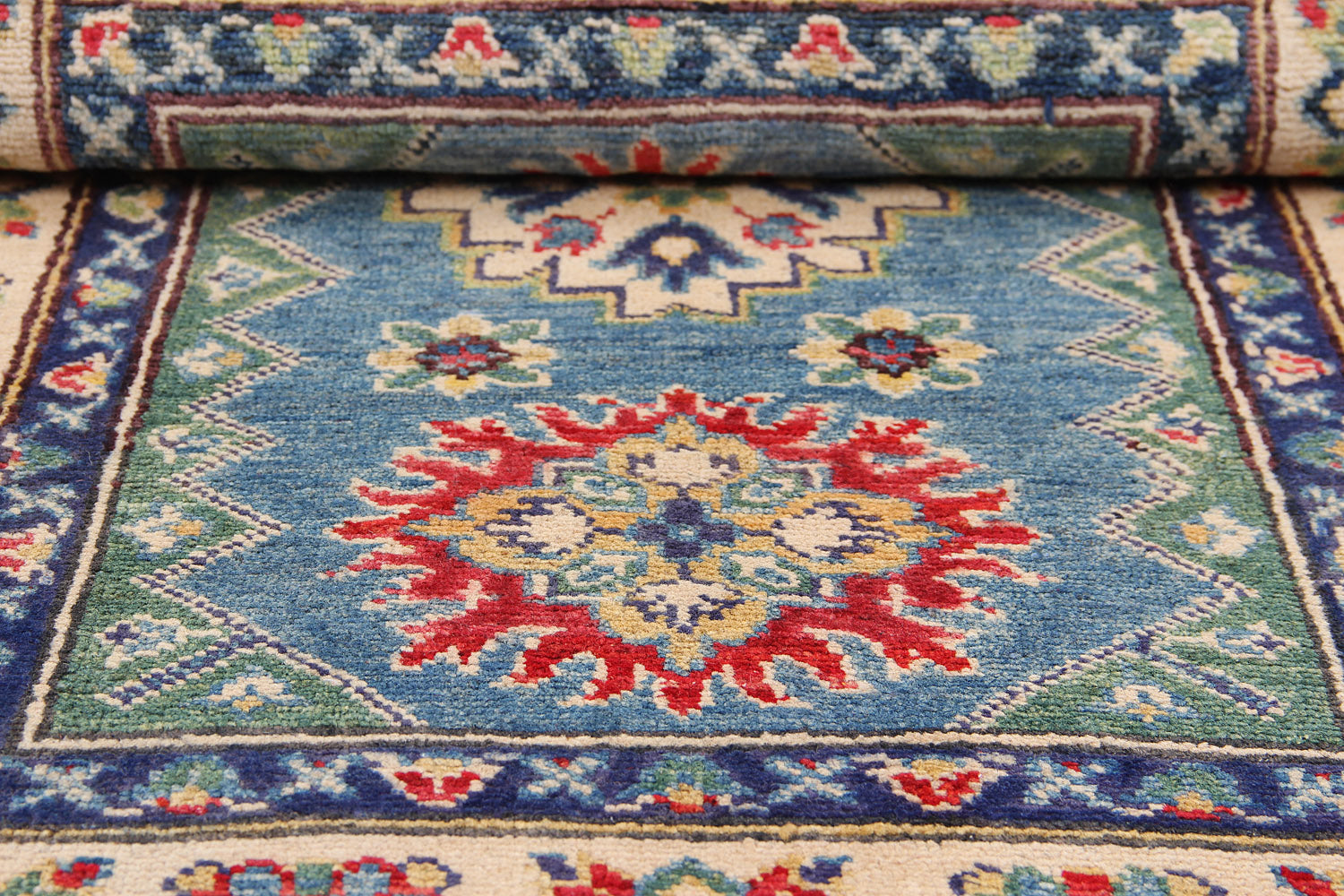2' 6" x 4'  Blue Handmade KAZAK Rug Rectangular