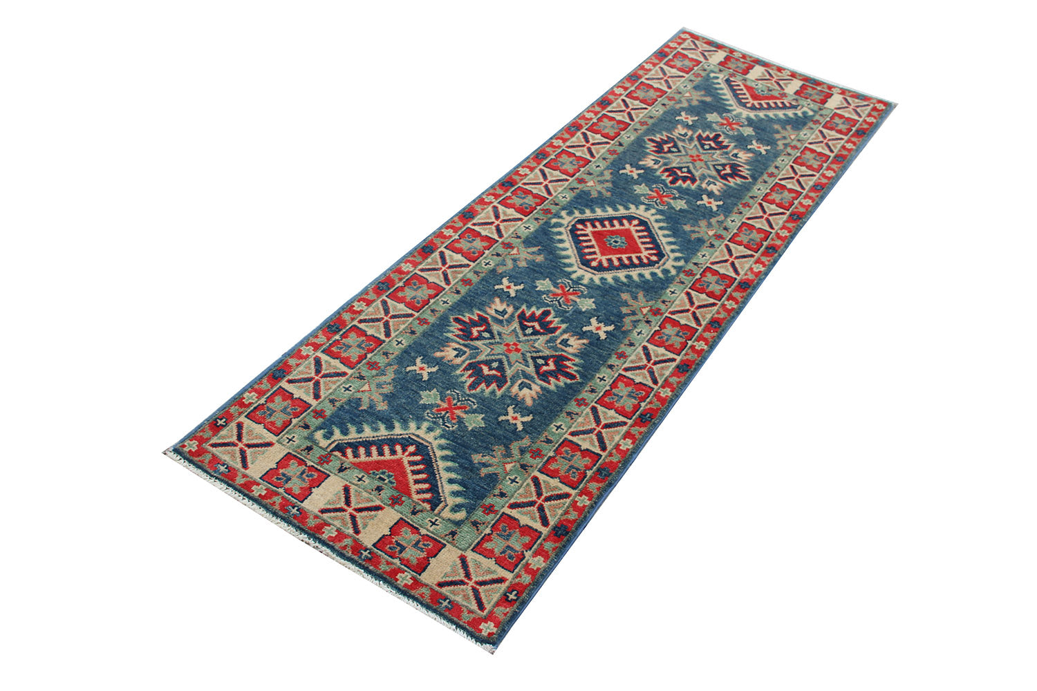 Blue Handmade KAZAK Rug Runner