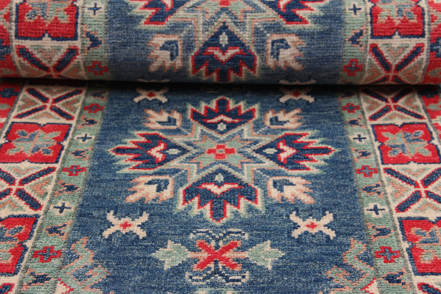 Blue Handmade KAZAK Rug Runner