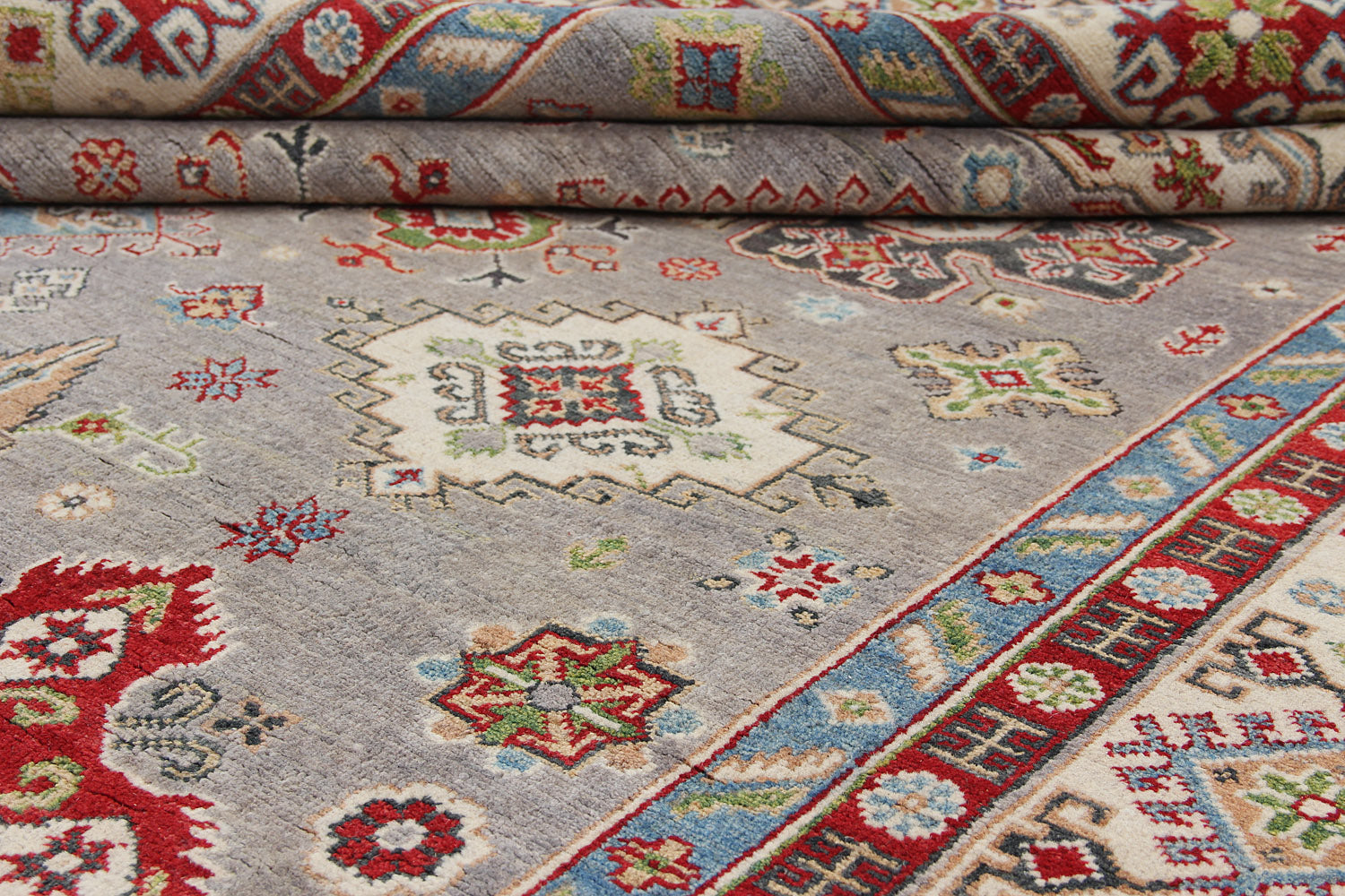 8' X 10'  Grey Handmade KAZAK Rug Rectangular