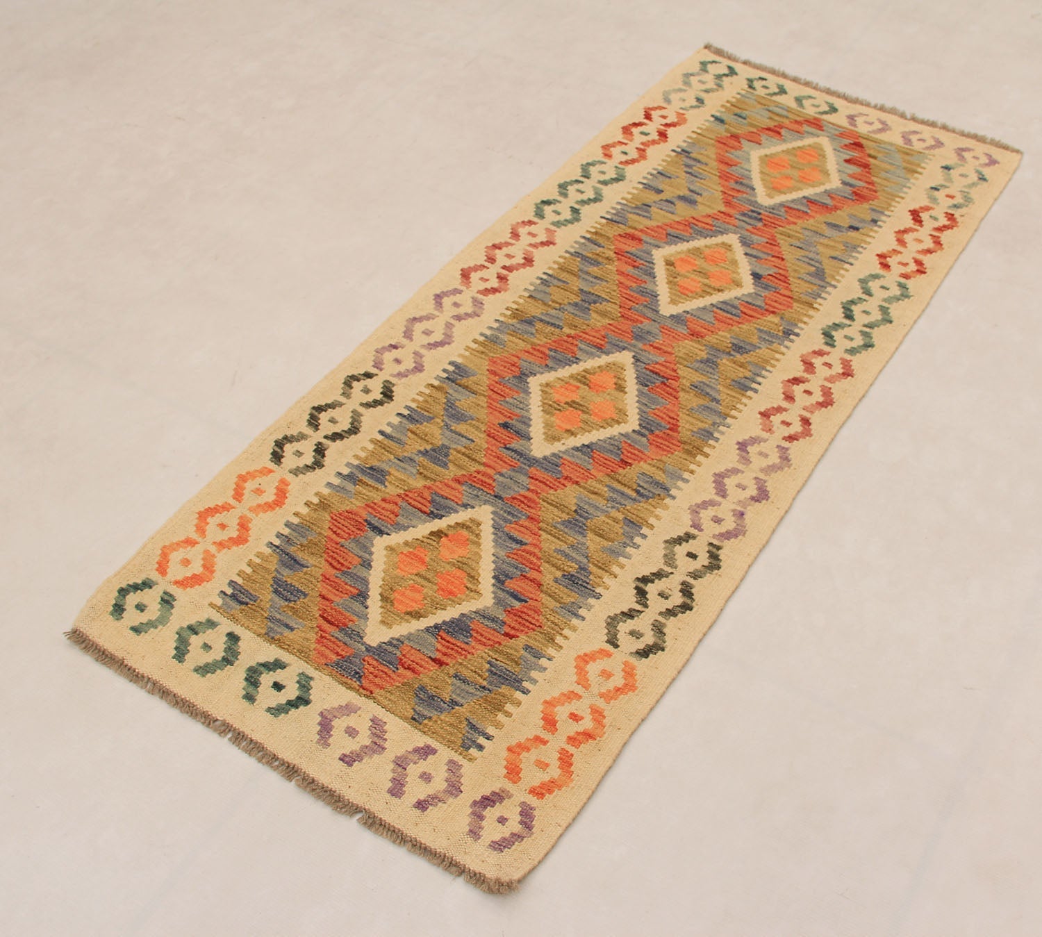 2' X 5'  Multy Handmade Veggie Dye Kilim Rug Rectangular