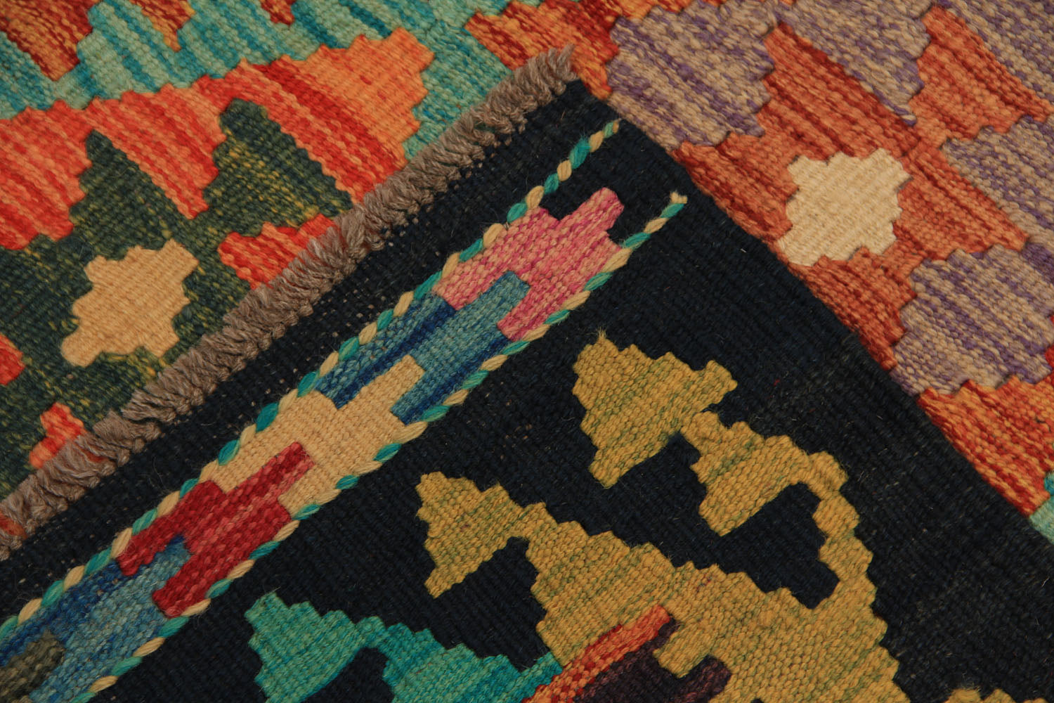 13' X 3' 3"  Multy Handmade Veggie Dye Kilim Rug Runner