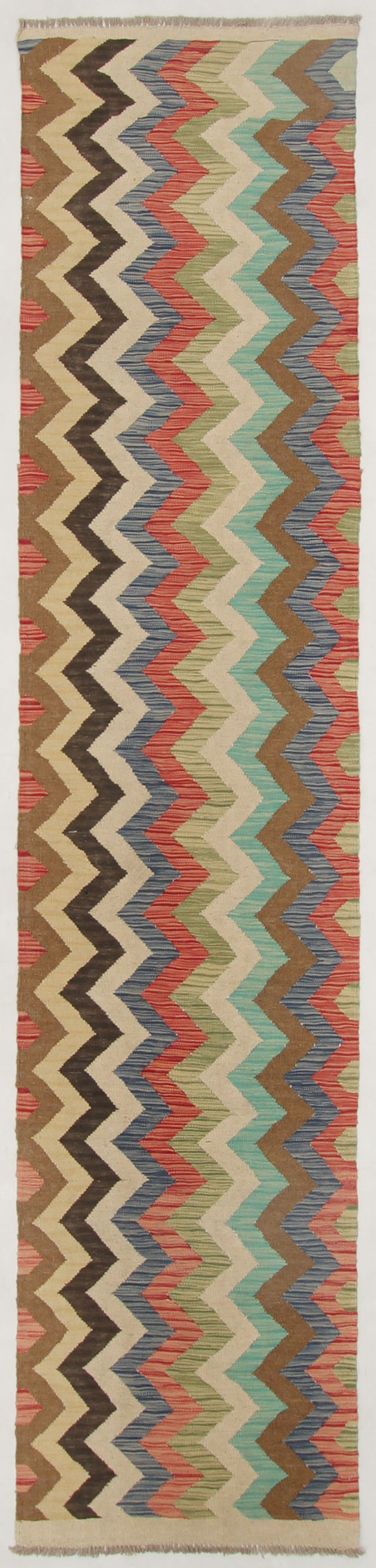10' 6" X 2' 6"  Multy Handmade Veggie Dye Kilim Rug Runner