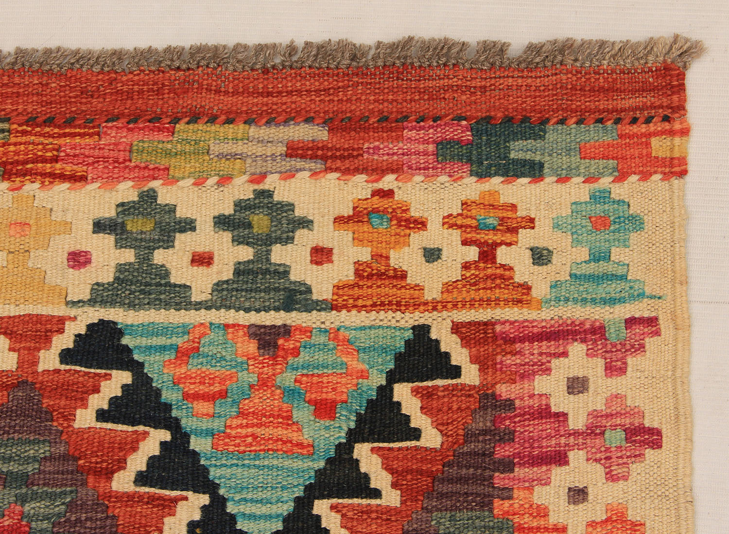 13' X 3' 3"  Multy Handmade Veggie Dye Kilim Rug Runner
