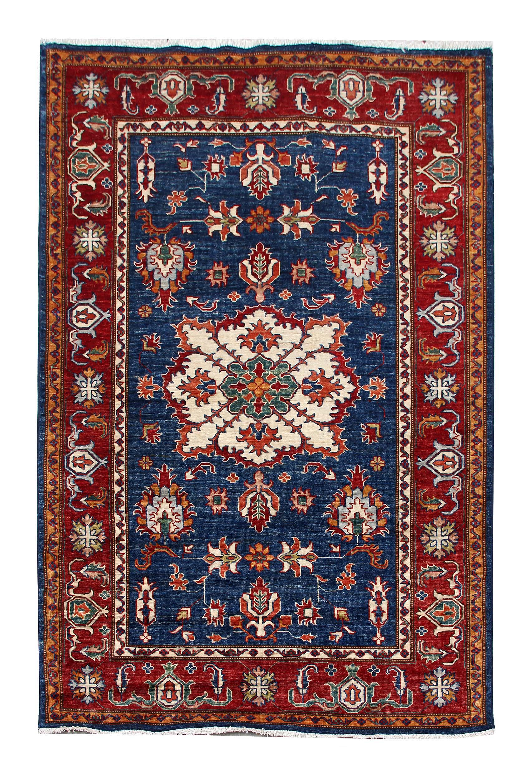 4' x 6' Blue Handmade SUPREME KAZAK Rug Rectangular