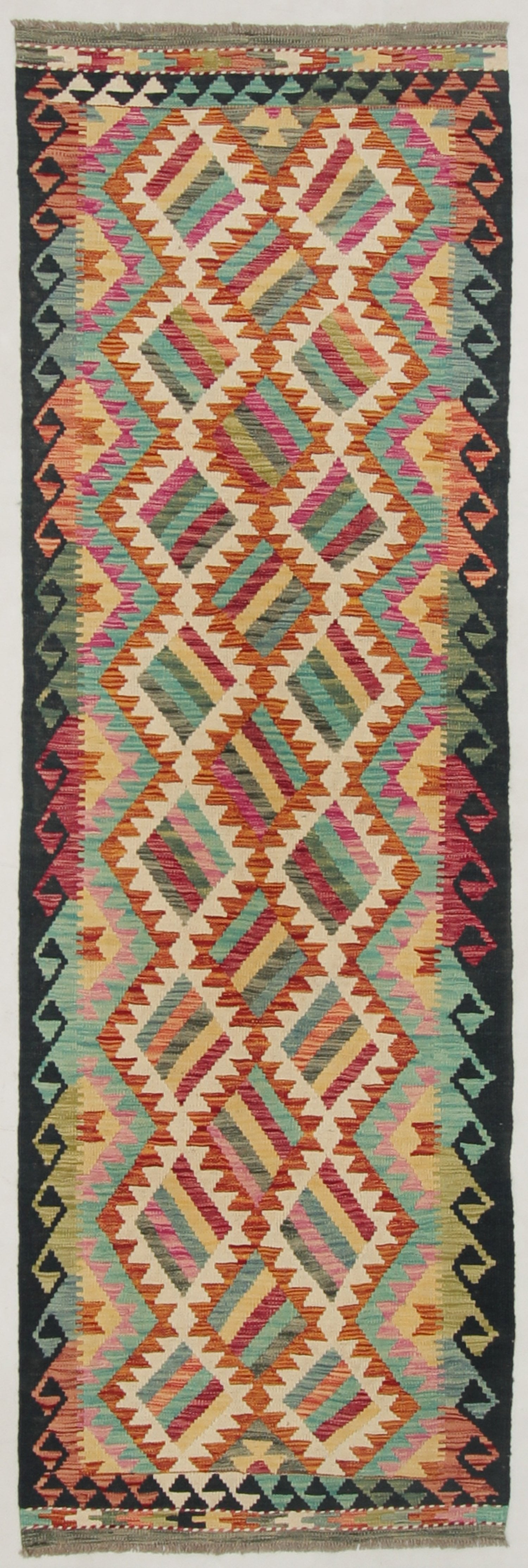 2' 6" X 9'  Multy Handmade Veggie Dye Kilim Rug Runner