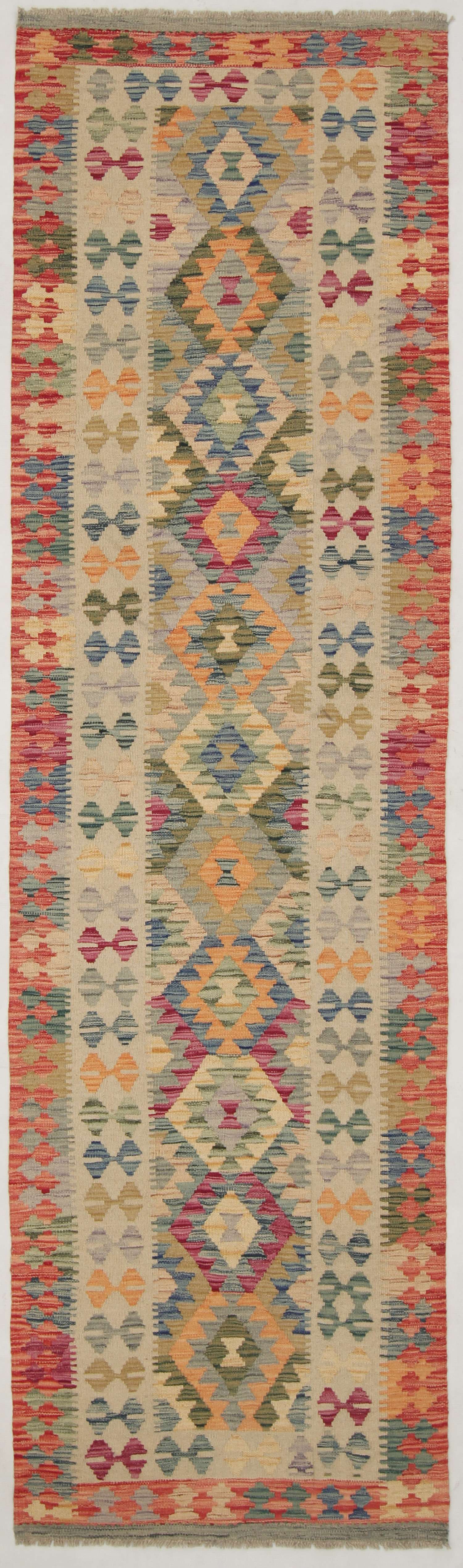 3' X 10'  Multy Handmade Veggie Dye Kilim Rug Runner