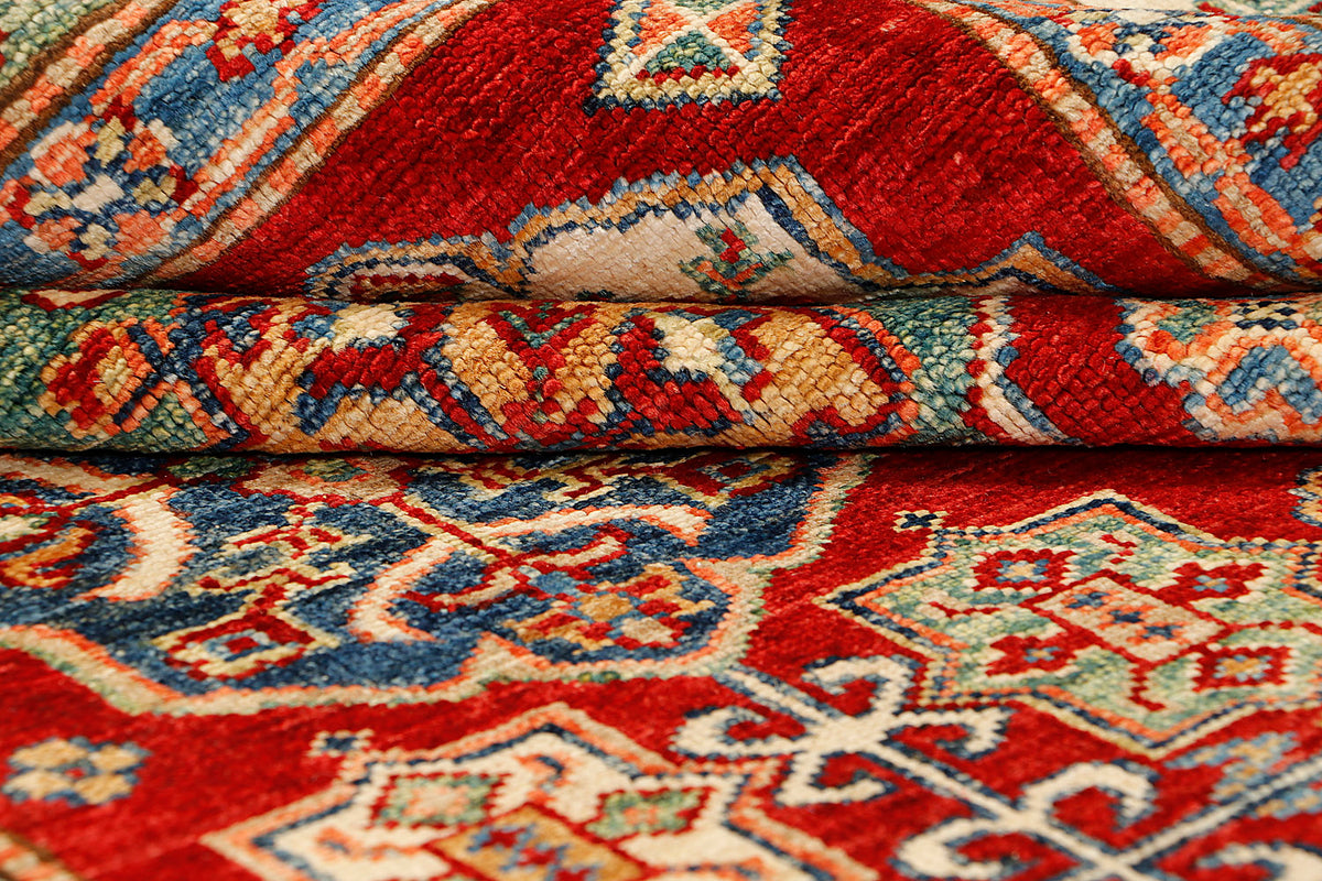 Authentic Red Kazak Hand Knotted Wool Rug 5' 6" X 8' Bold Geometric Design