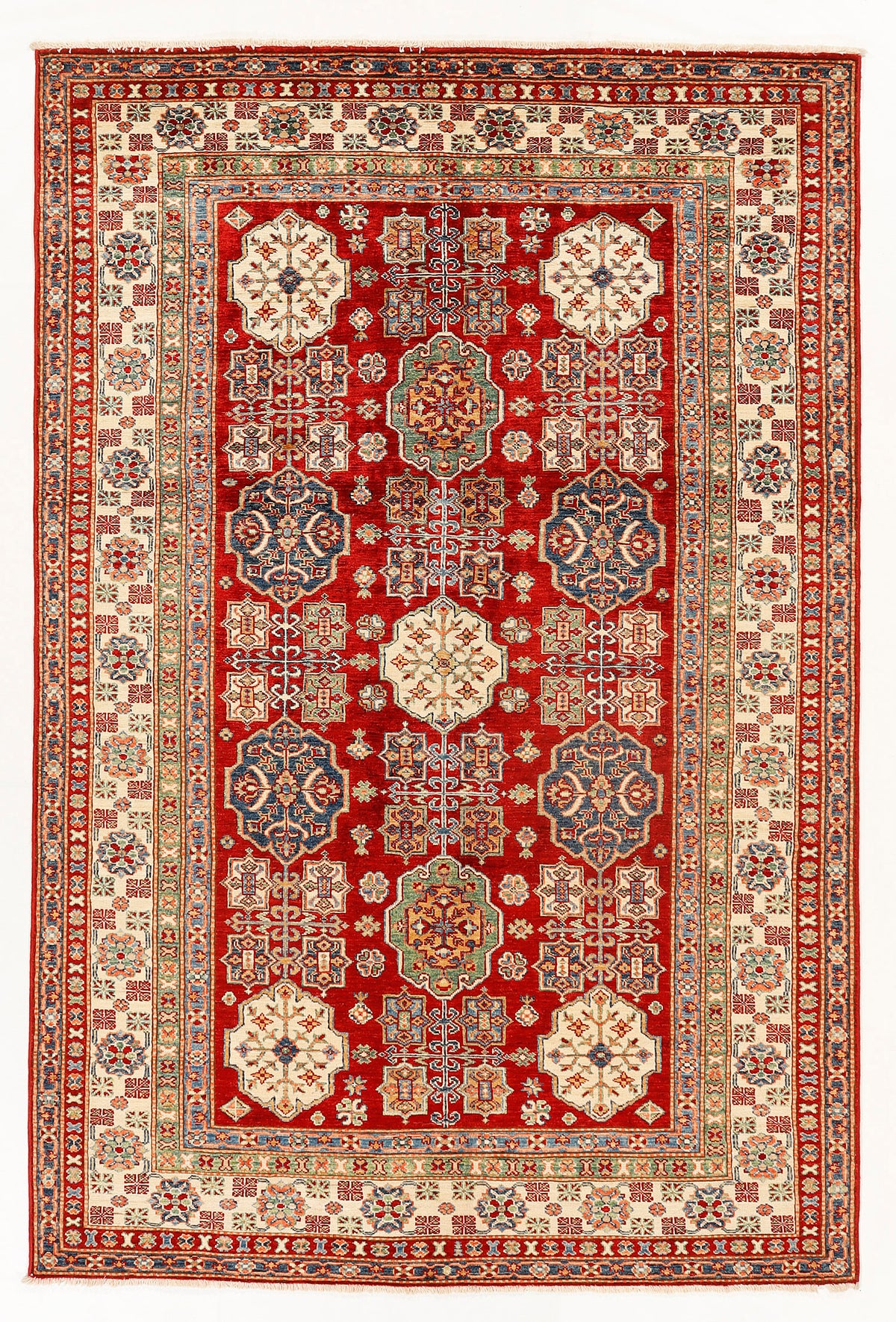 Authentic Red Kazak Hand Knotted Wool Rug 5' 6" X 8' Bold Geometric Design