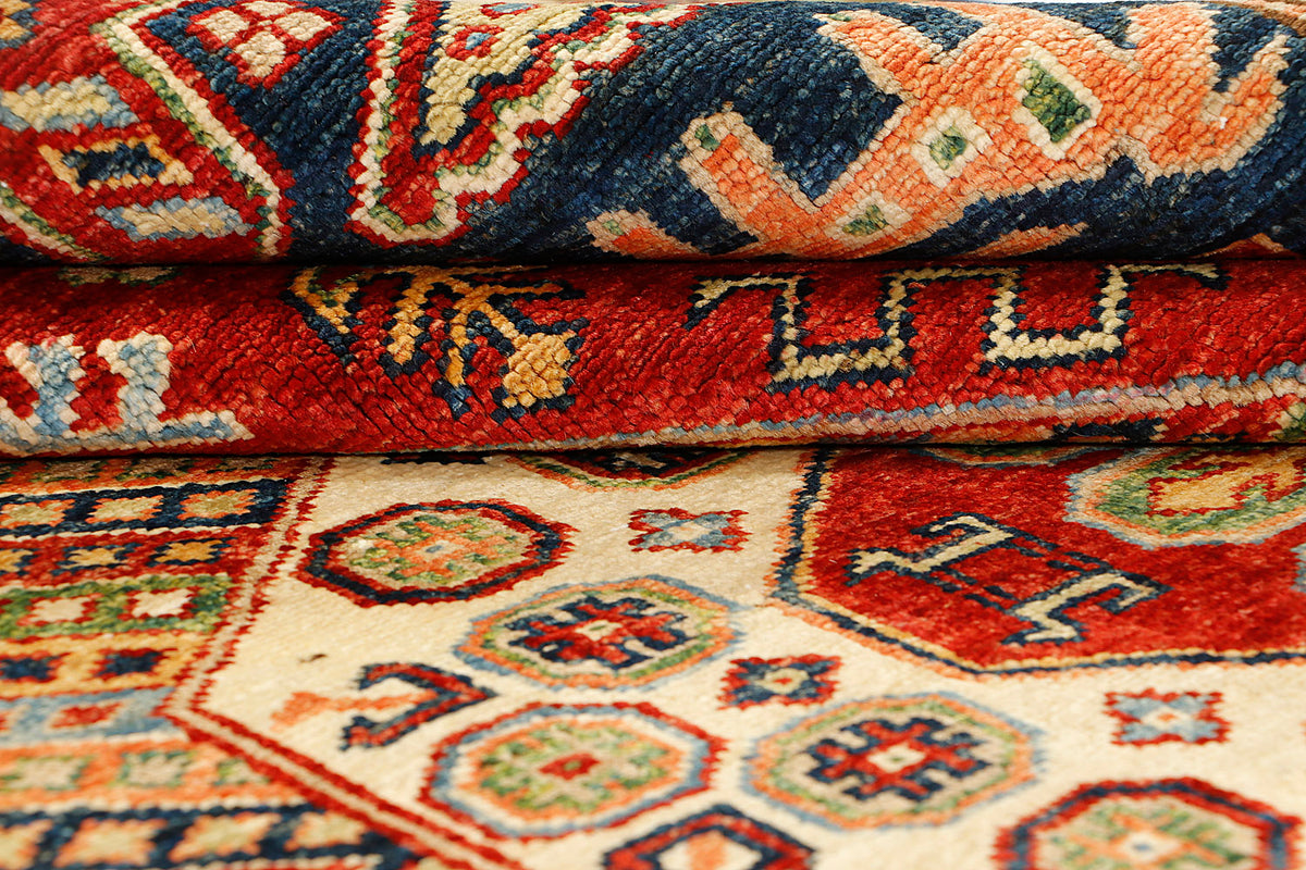 Multi Tribal Kazak Hand Knotted Wool Rug 5' 6" X 8' Large Medallion Pattern