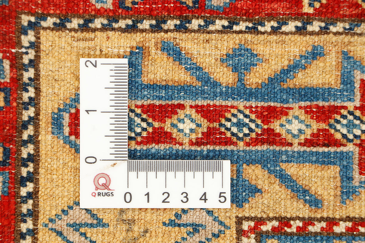 Genuine Golden Kazak Hand Knotted Wool Rug 5' 6" X 8' Bold Geometric Design